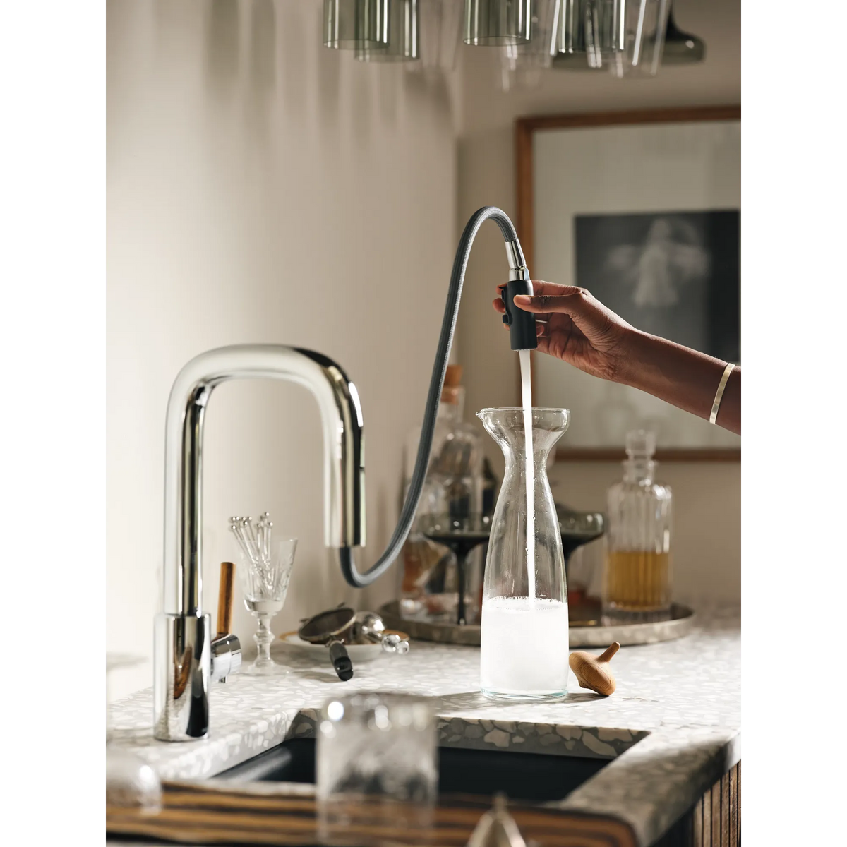 Moen Tenon Single-Handle High-Arc Pulldown Bar Faucet S64001 in Chrome (S64001) - view 3