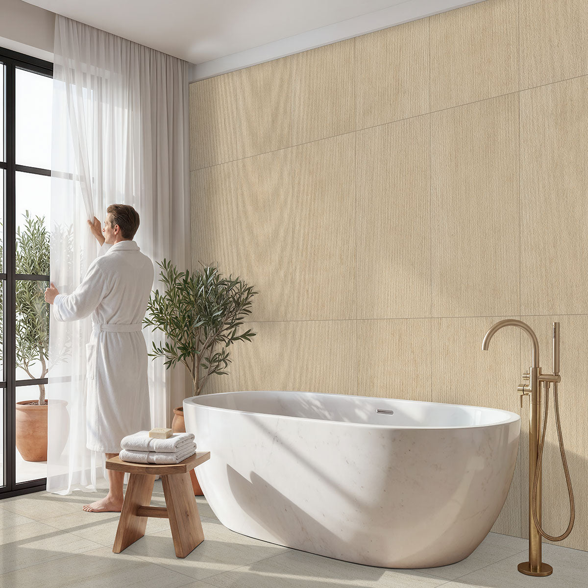 MSI Living Style Beige Ridge 24 x 48 Matte Porcelain tile (NLIVSTYBEIRID2448) – MSI room scene (bathroom)