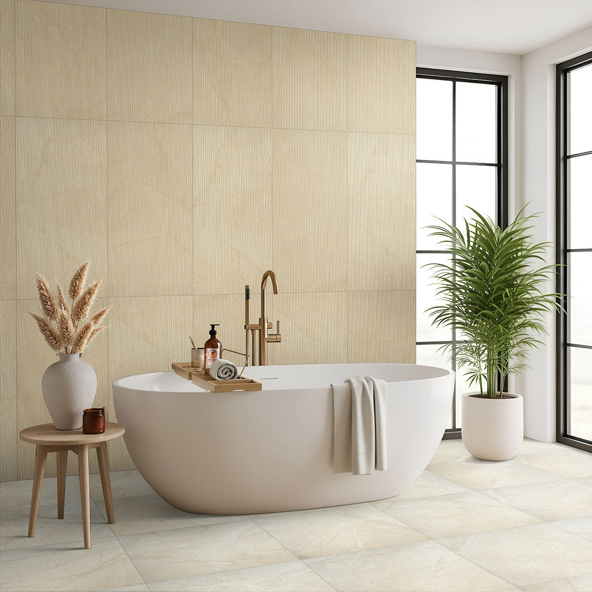 MSI Living Style Cream Ridge 24 x 48 Matte Porcelain tile (NLIVSTYCRERID2448) – MSI room scene (bathroom)