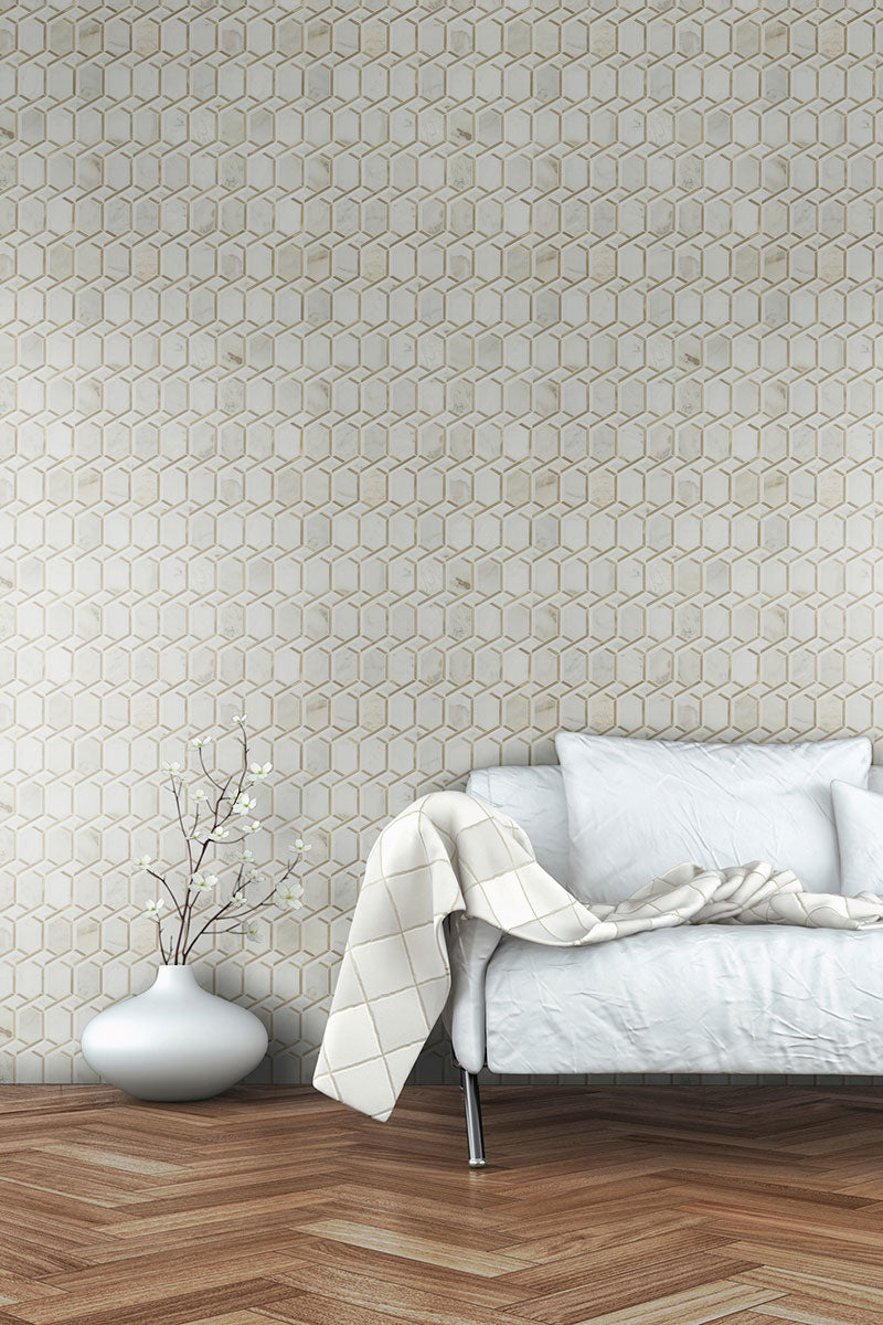 MSI Luxor Royal Link Gold Pattern Stone Metal Blend mosaic (SMOT-SMTL-LUXROYLGOL8MM) – MSI room scene