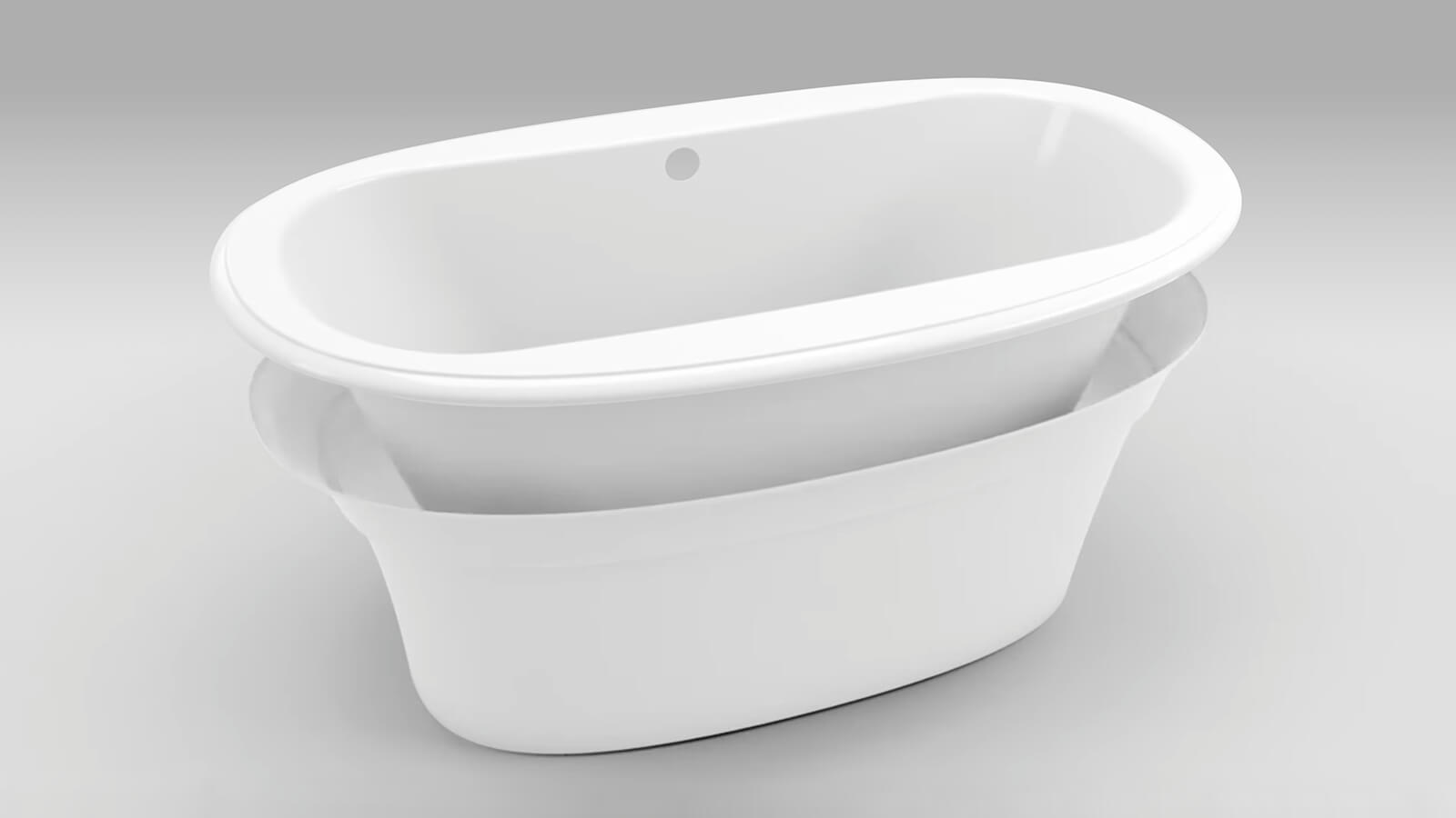 Delsia 6636 AcrylX Freestanding Center Drain Bathtub in White with Sterling Silver Skirt - Plumbing Market