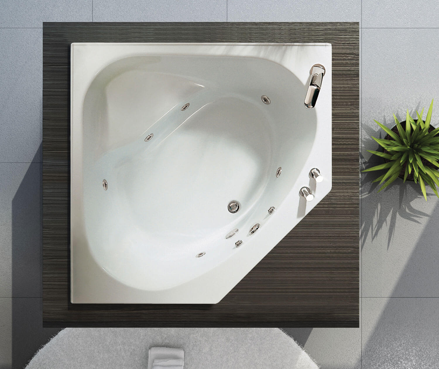 Tandem 5454 Acrylic Corner Center Drain Bathtub in White - Plumbing Market