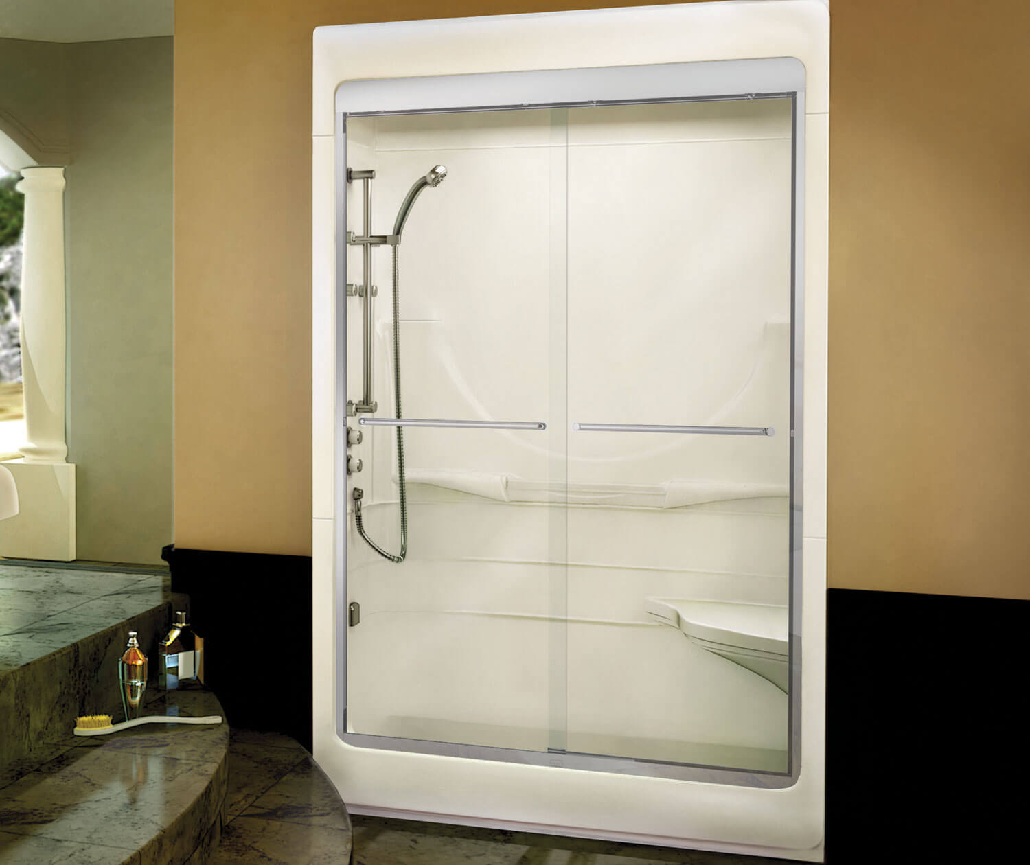 Allegro I 59 x 32 Acrylic Alcove Right-Hand Drain One-Piece Shower in White - Plumbing Market