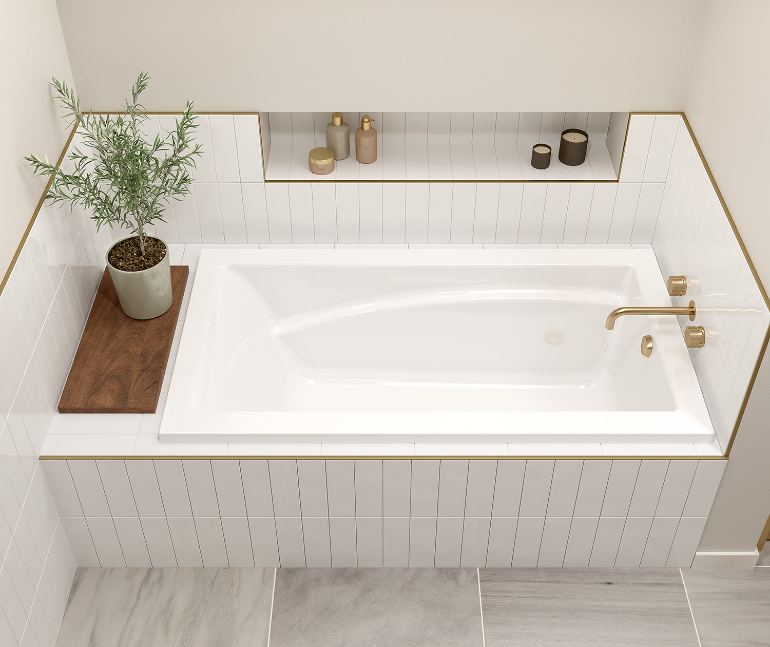 Optik 6032 Acrylic Alcove End Drain Bathtub in White - Plumbing Market