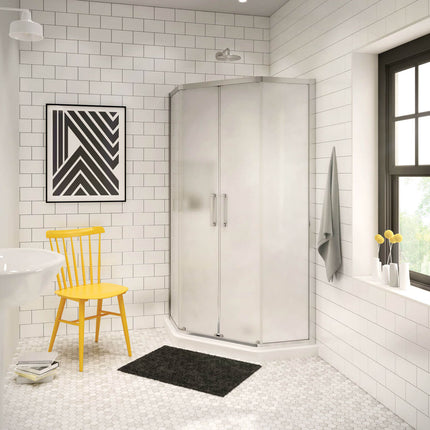 Neo-Angle Base 38 3 in. 38 x 38 Acrylic Corner Left or Right Shower Base with Corner Drain in White - Plumbing Market