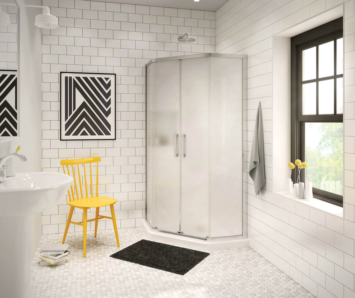 Neo-Angle Base 38 3 in. 38 x 38 Acrylic Corner Left or Right Shower Base with Corner Drain in White - Plumbing Market