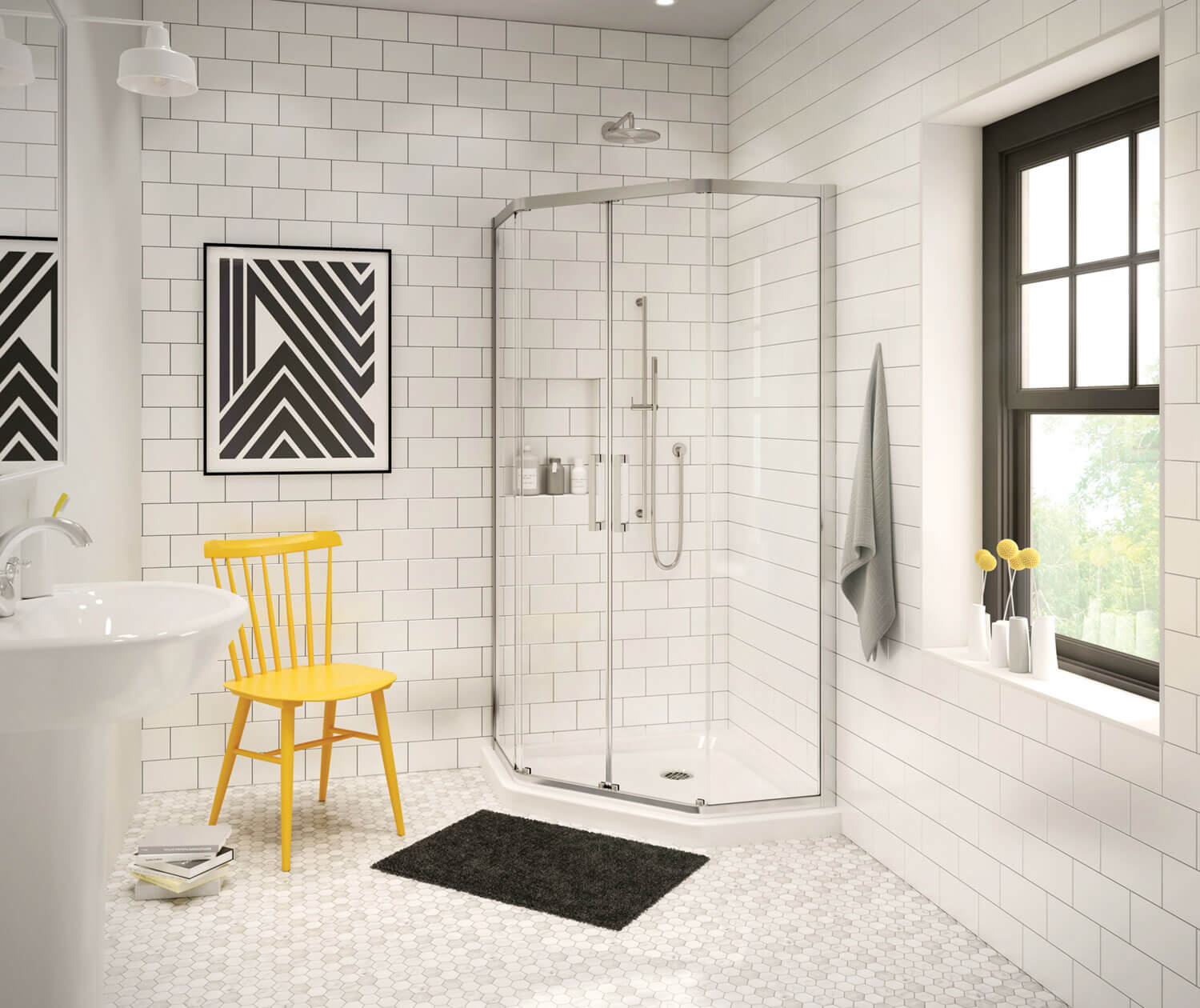 Neo-Angle Base 38 3 in. 38 x 38 Acrylic Corner Left or Right Shower Base with Corner Drain in White - Plumbing Market