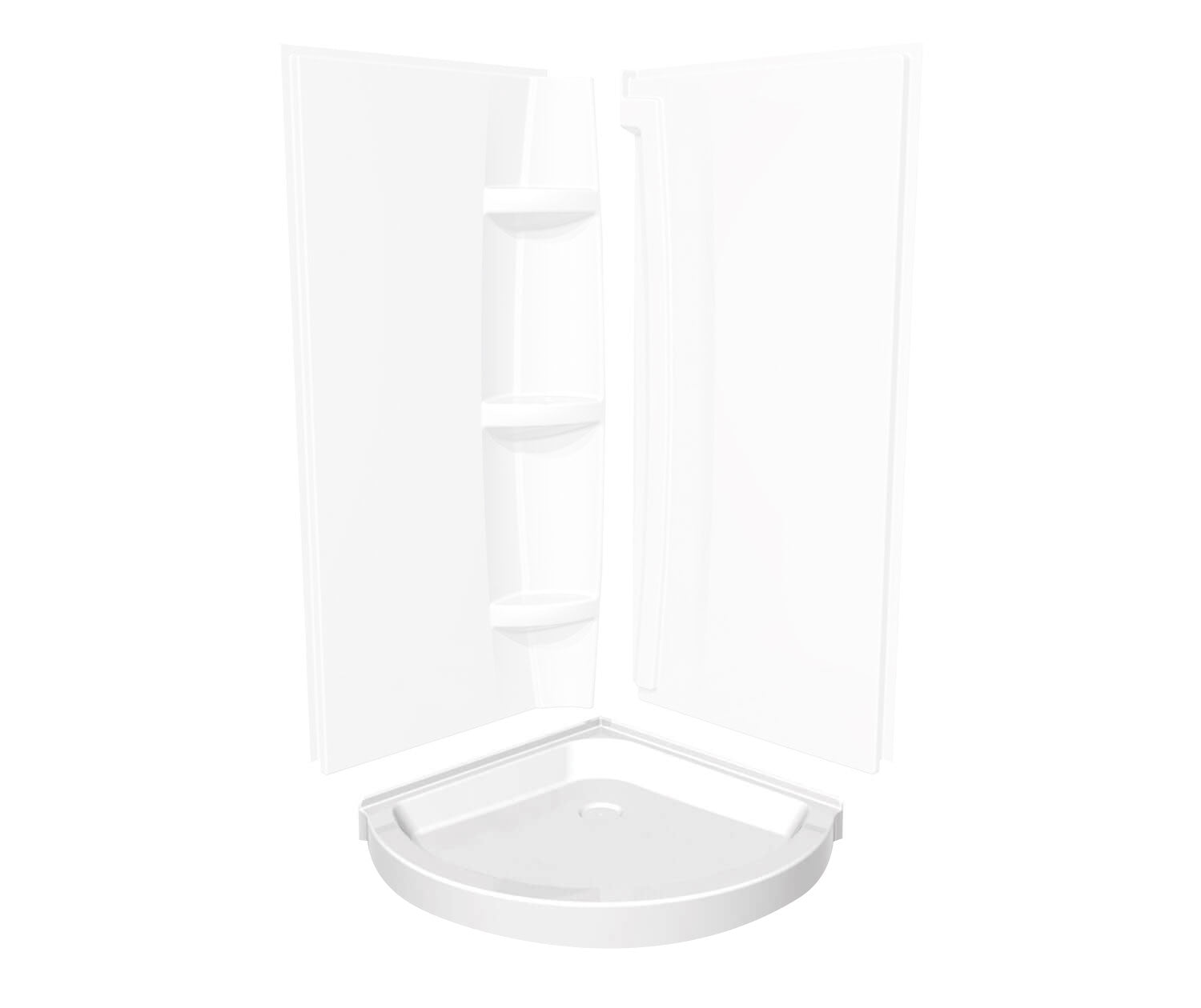 Round Base 36 3 in. 36 x 36 Acrylic Corner Left or Right Shower Base with Corner Drain in White - Plumbing Market