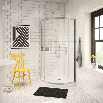 Round Base 36 3 in. 36 x 36 Acrylic Corner Left or Right Shower Base with Corner Drain in White - Plumbing Market