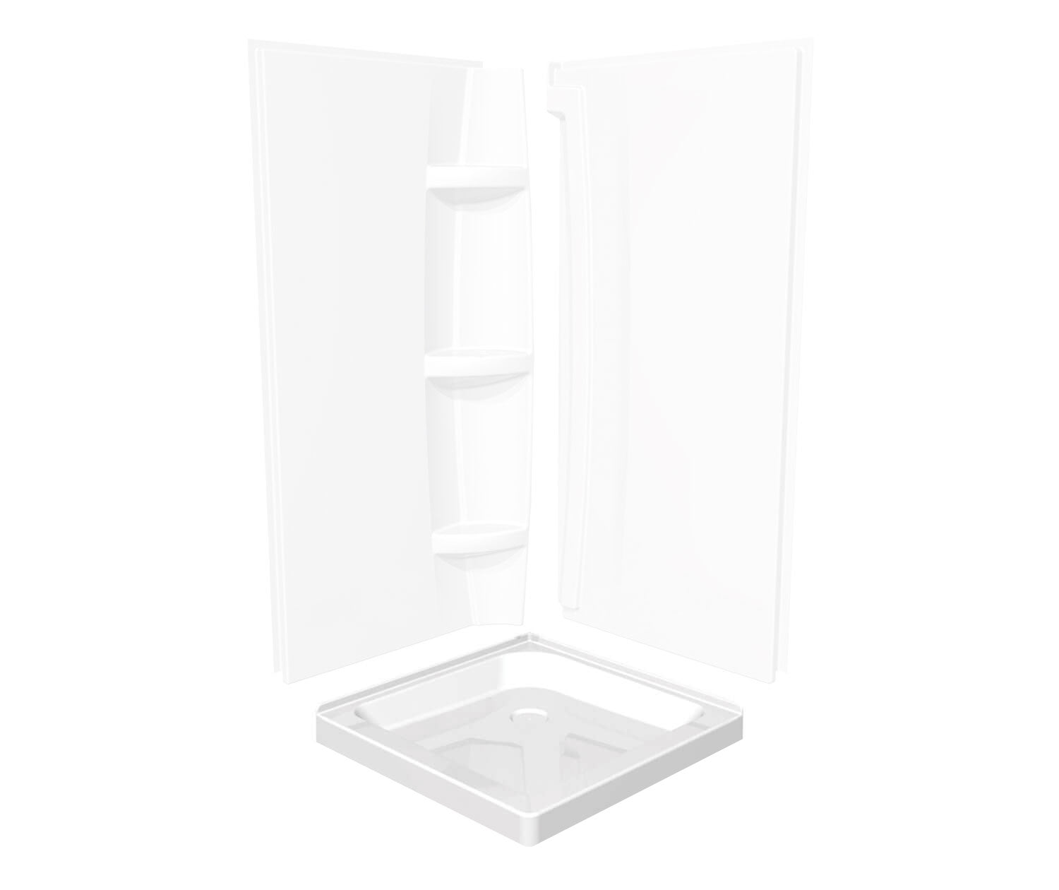 Square Base 36 3 in. 36 x 36 Acrylic Corner Left or Right Shower Base with Corner Drain in White - Plumbing Market