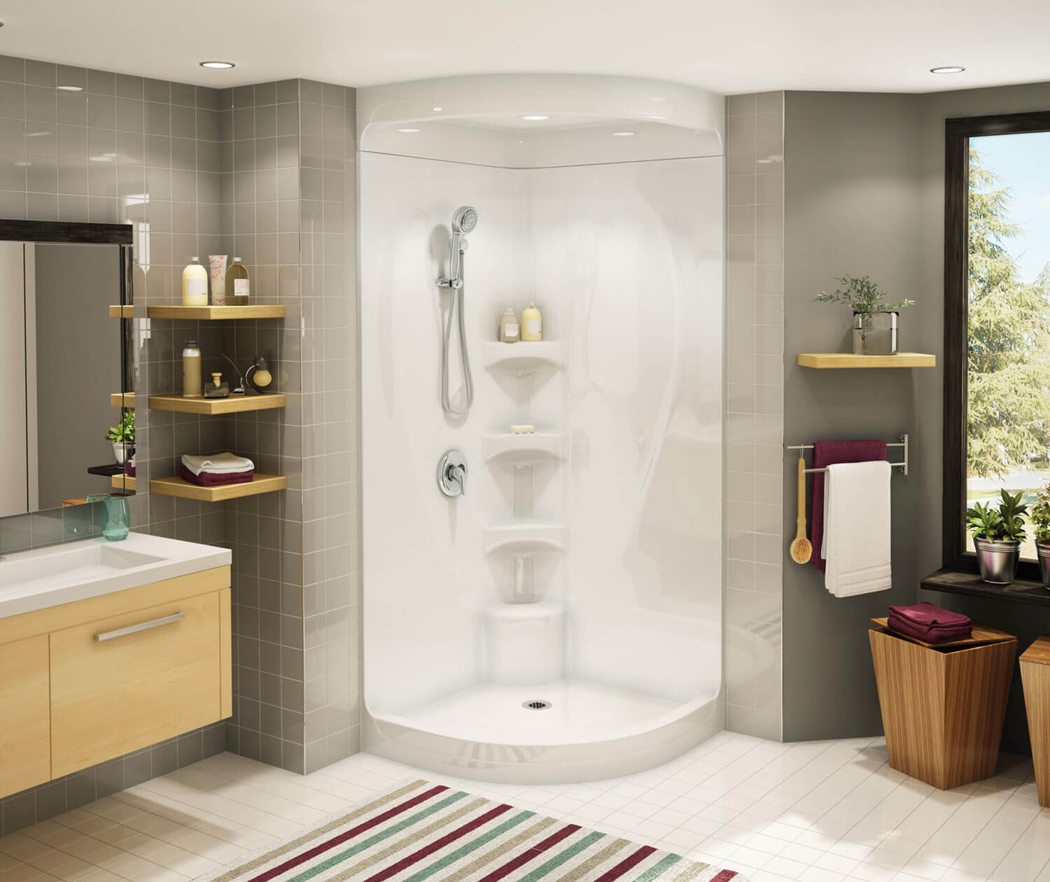 Equinox I 37 x 37 Acrylic Corner Center Drain One-Piece Shower in White - Plumbing Market
