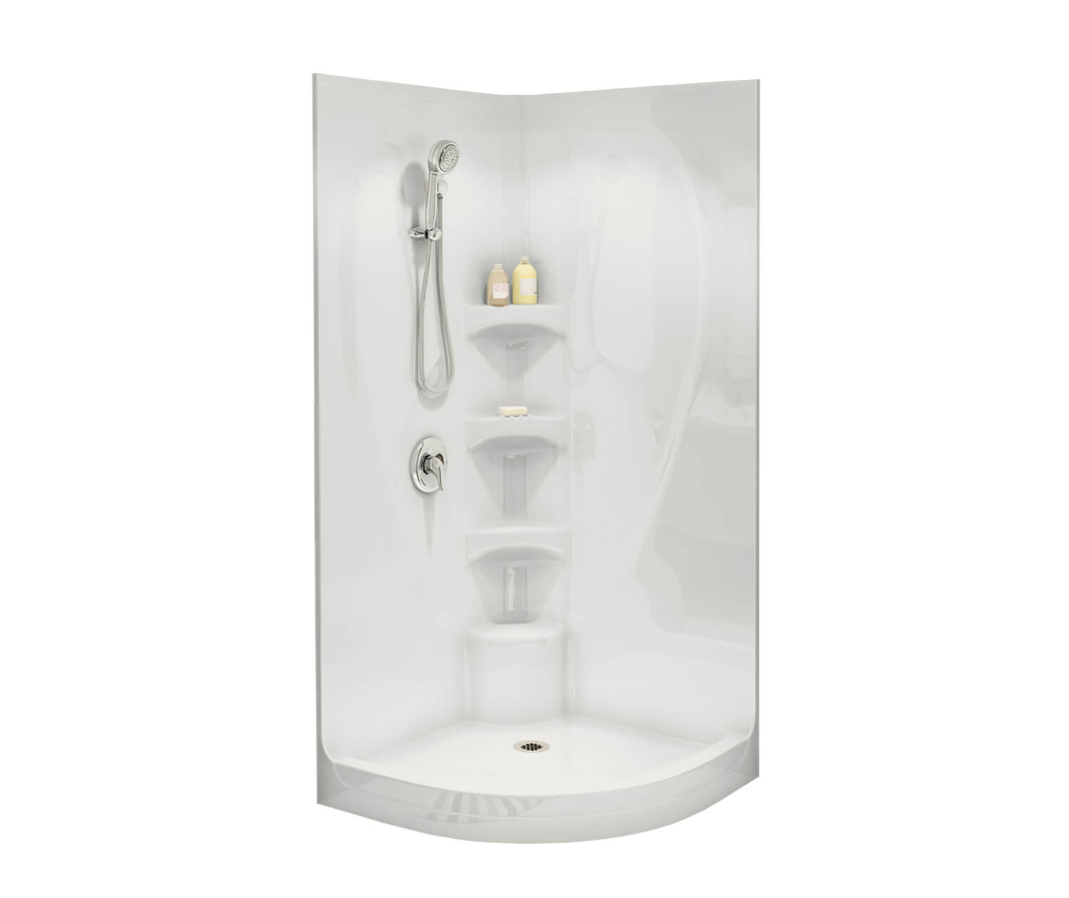 Equinox I 37 x 37 Acrylic Corner Center Drain One-Piece Shower in White - Plumbing Market
