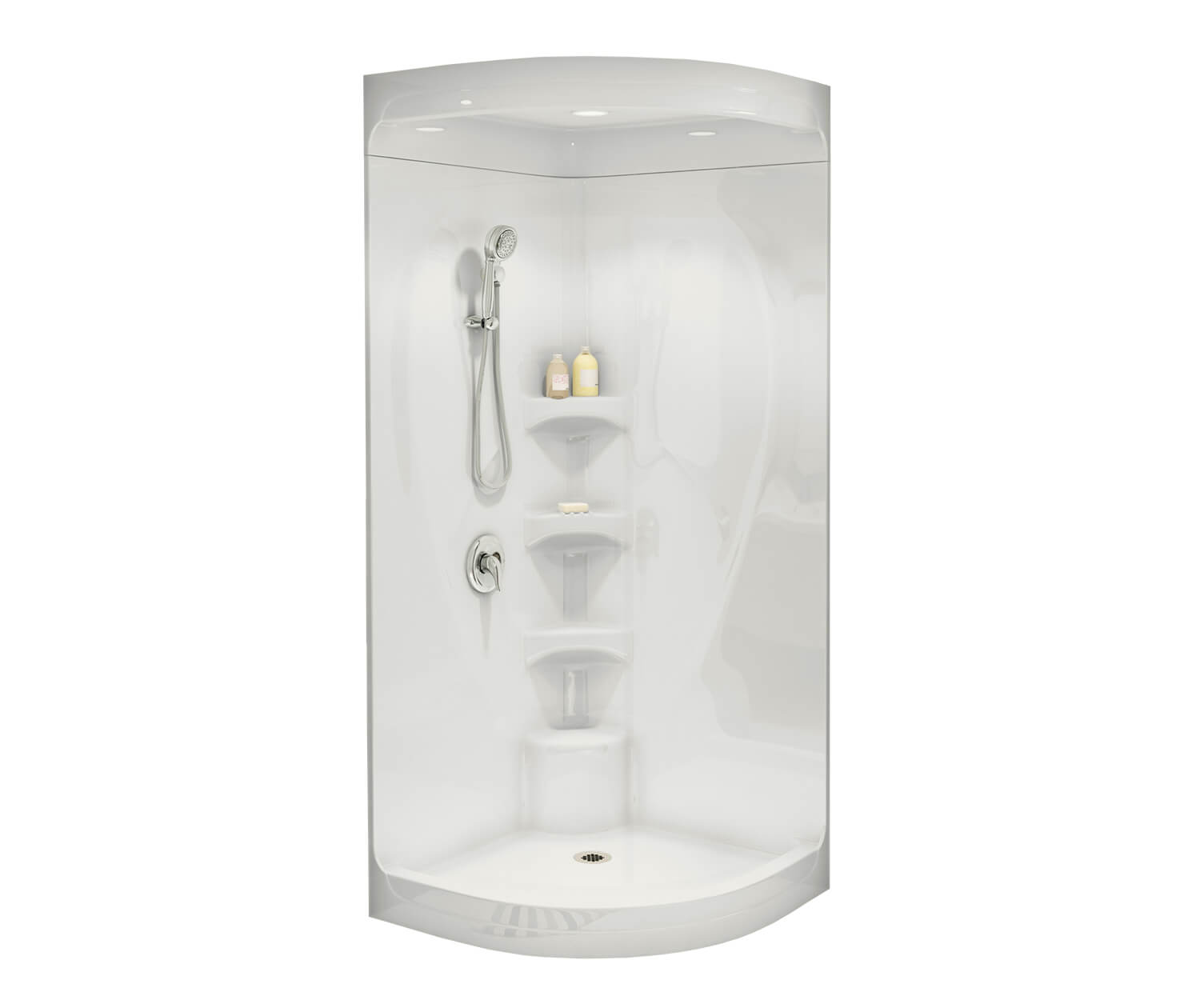 Equinox I 37 x 37 Acrylic Corner Center Drain One-Piece Shower in White - Plumbing Market
