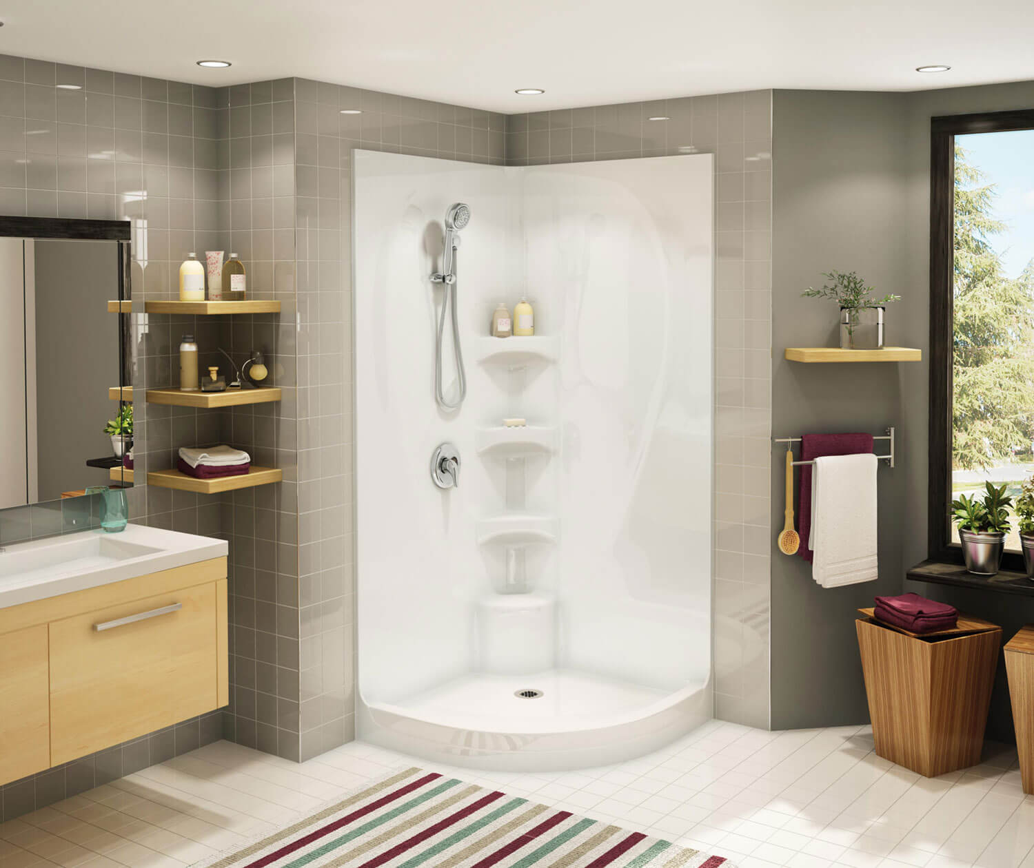Equinox I 37 x 37 Acrylic Corner Center Drain One-Piece Shower in White - Plumbing Market