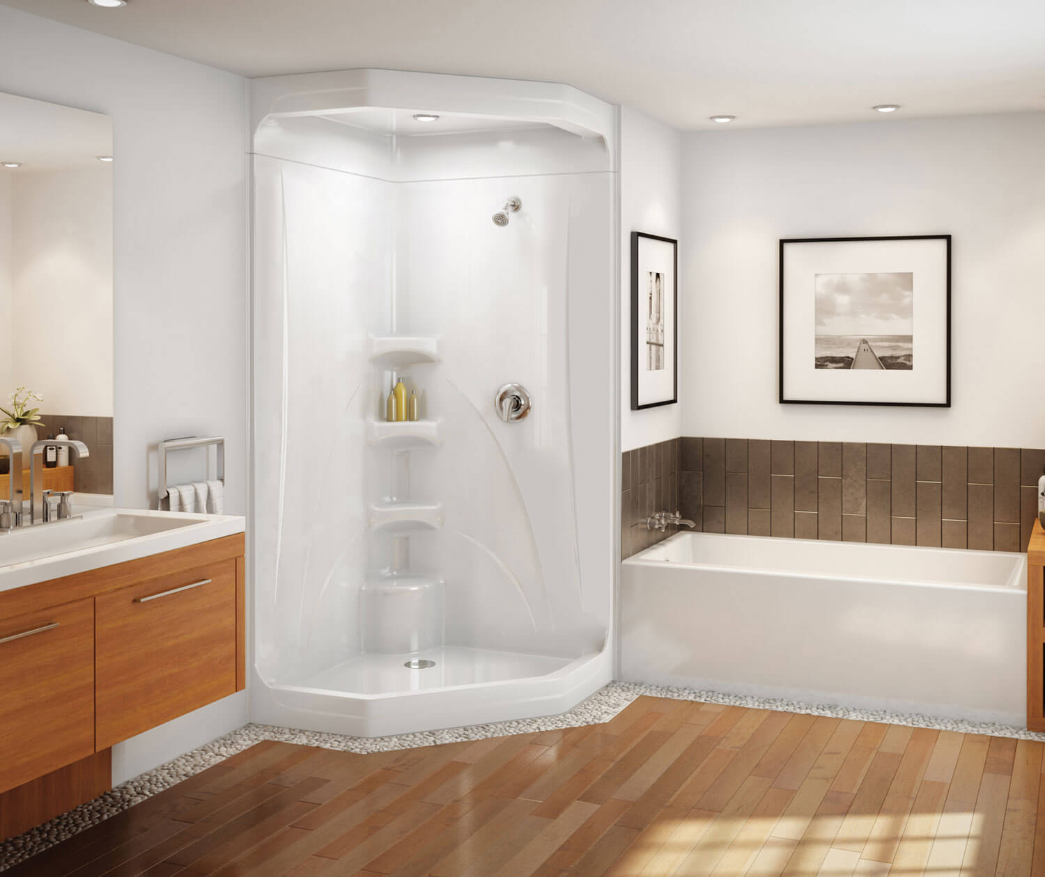 Brio II 40 x 40 Acrylic Corner Center Drain One-Piece Shower in White - Plumbing Market
