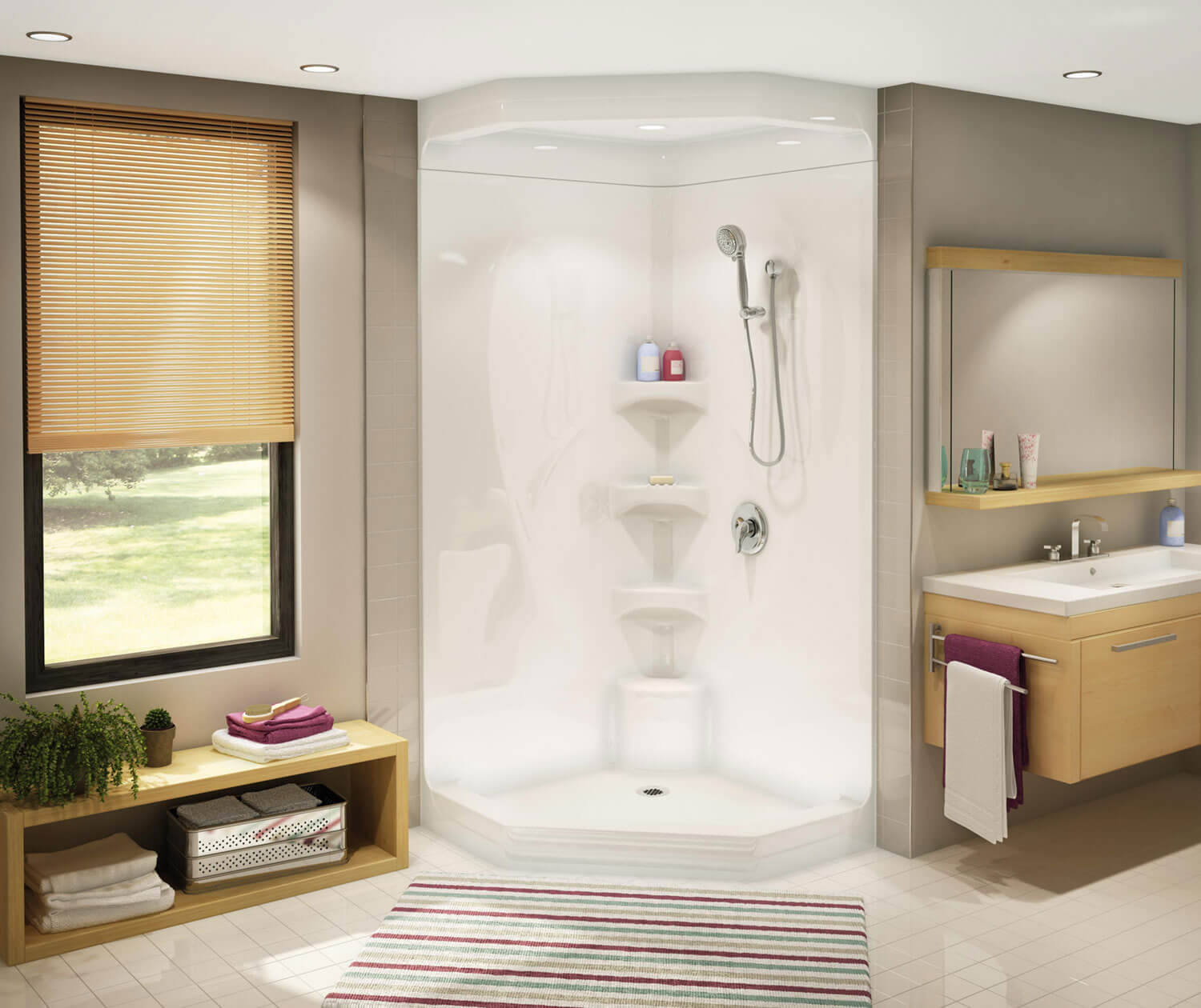 Equinox II 40 x 40 Acrylic Corner Center Drain One-Piece Shower in White - Plumbing Market