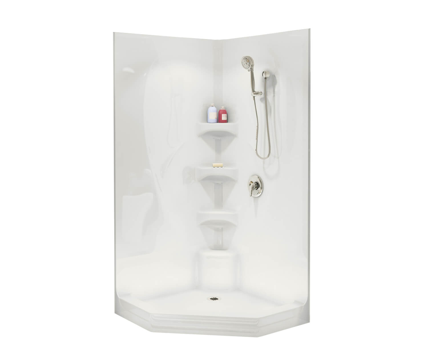 Equinox II 40 x 40 Acrylic Corner Center Drain One-Piece Shower in White - Plumbing Market
