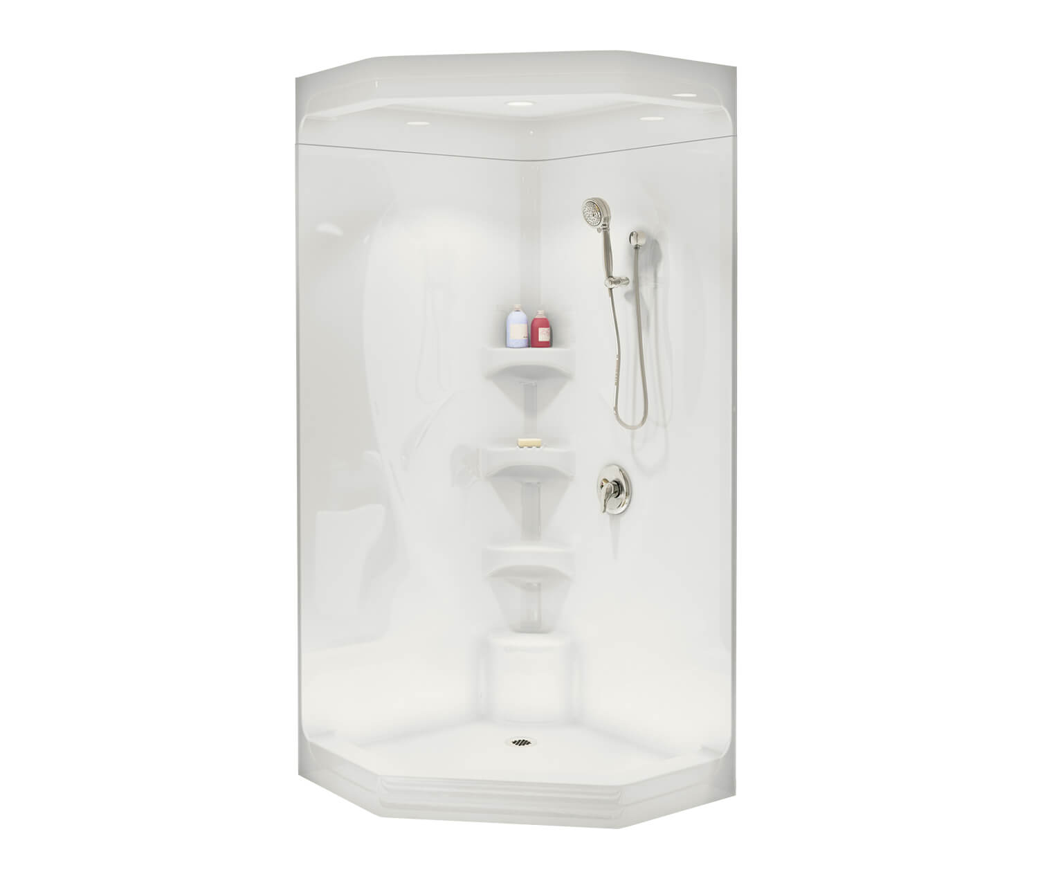 Equinox II 40 x 40 Acrylic Corner Center Drain One-Piece Shower in White - Plumbing Market