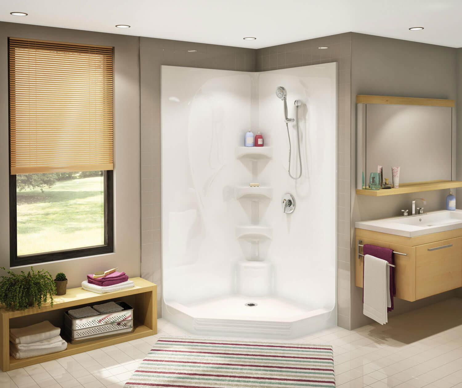 Equinox II 40 x 40 Acrylic Corner Center Drain One-Piece Shower in White - Plumbing Market