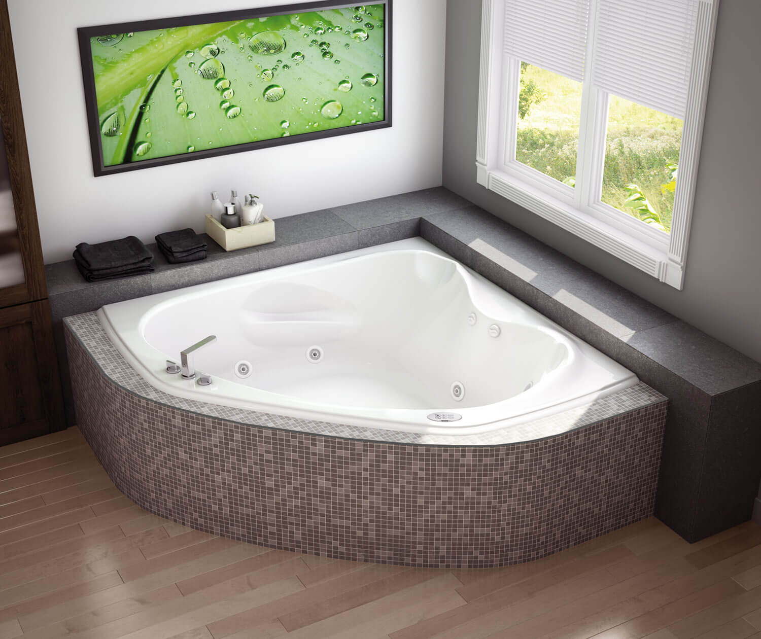 Vichy 5555 Acrylic Corner Center Drain Bathtub in White - Plumbing Market