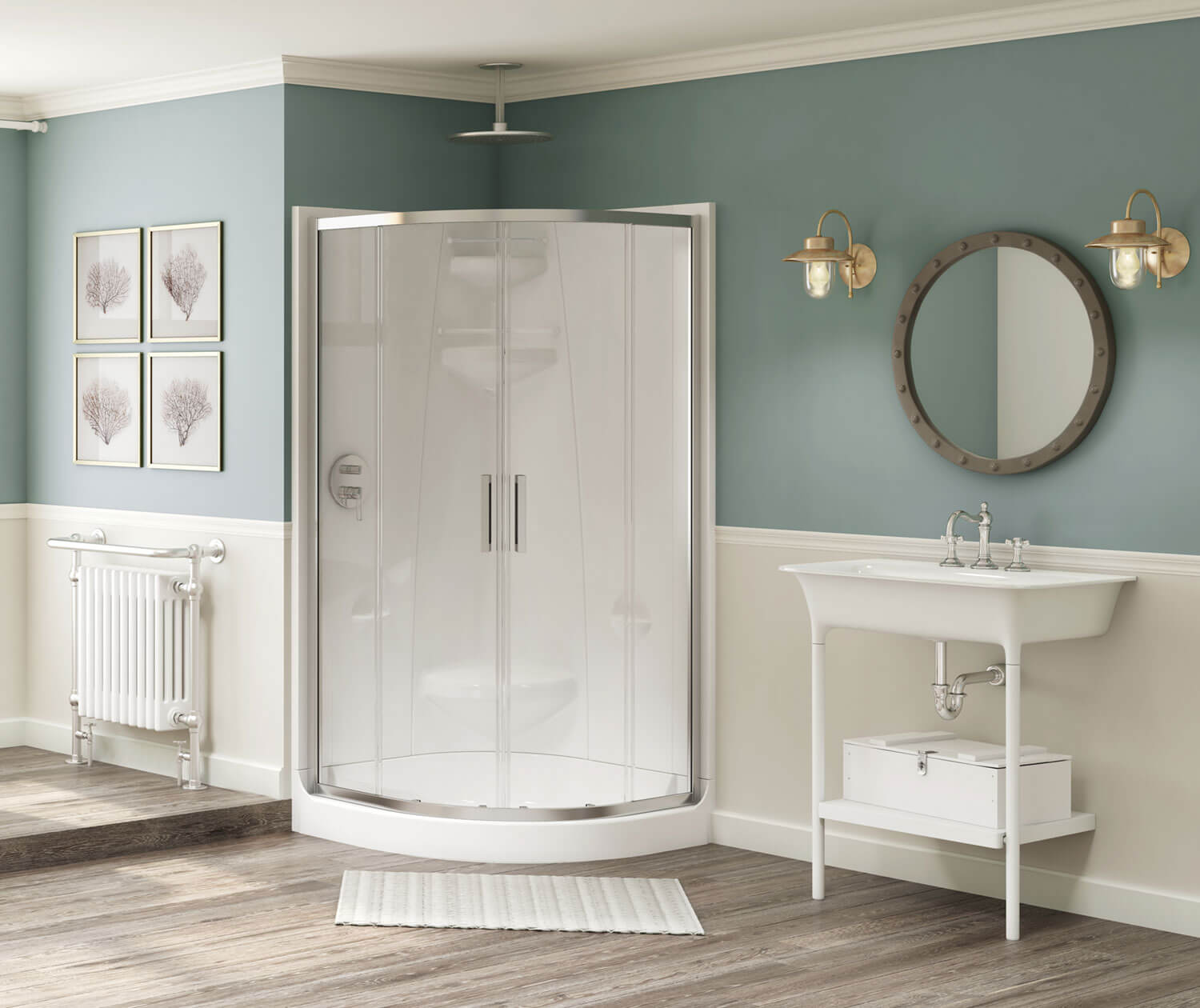 Freestyle 37 Neo-Round 37 x 37 Acrylic Corner Center Drain One-Piece Shower in White - Plumbing Market