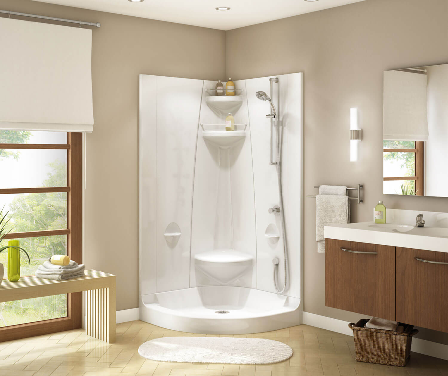 Freestyle 37 Neo-Round 37 x 37 Acrylic Corner Center Drain One-Piece Shower in White - Plumbing Market