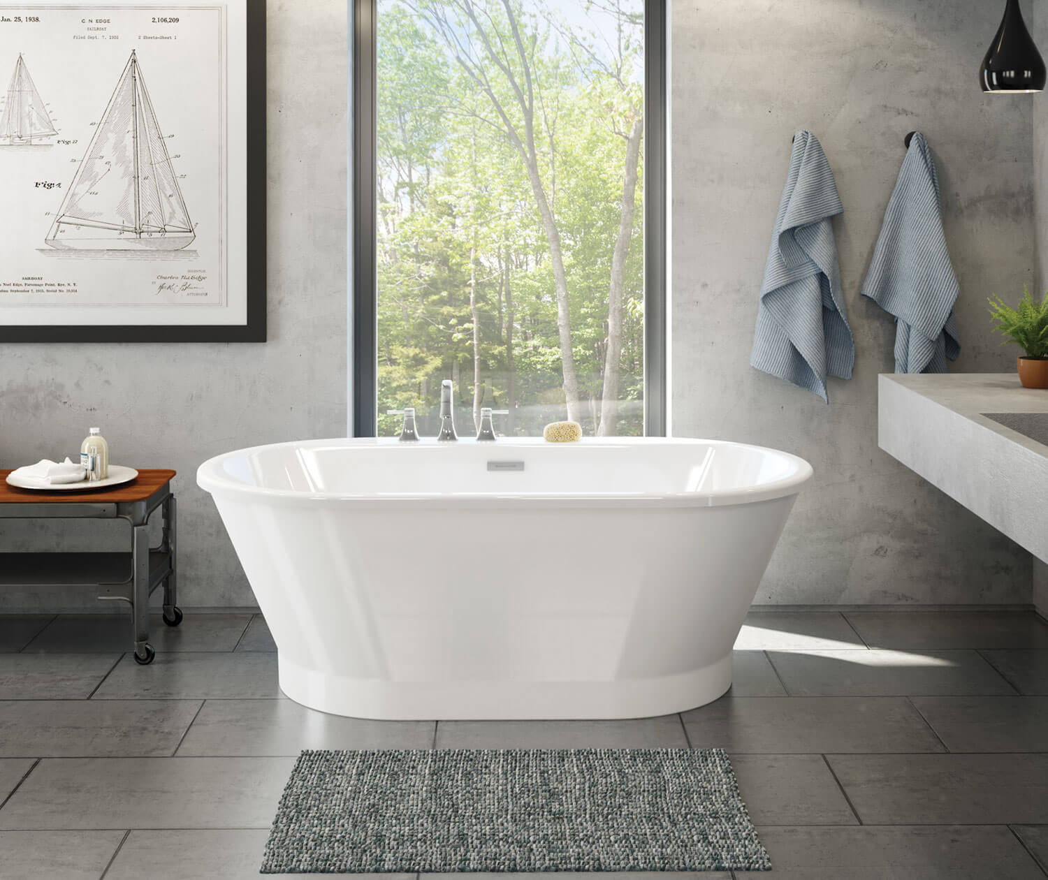 Brioso 6636 AcrylX Freestanding Center Drain Bathtub in White with White Skirt - Plumbing Market