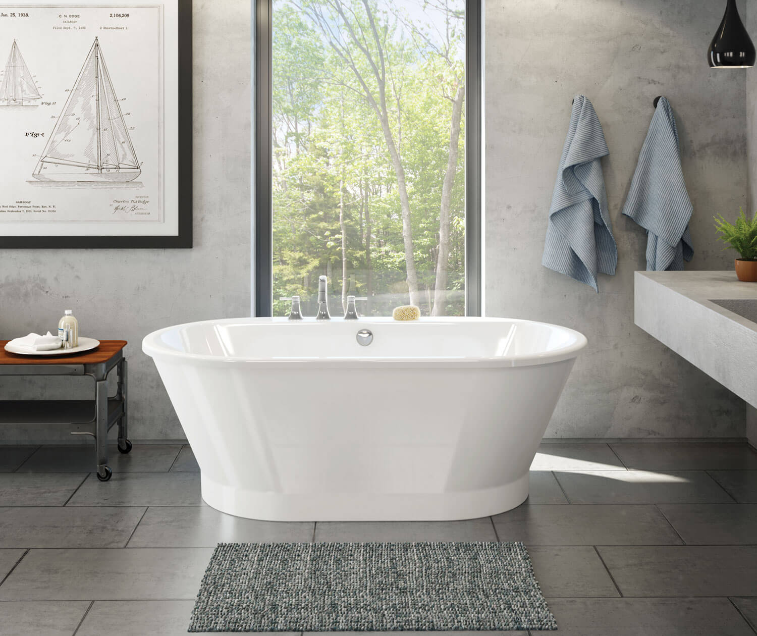Brioso 6636 AcrylX Freestanding Center Drain Bathtub in White with White Skirt - Plumbing Market