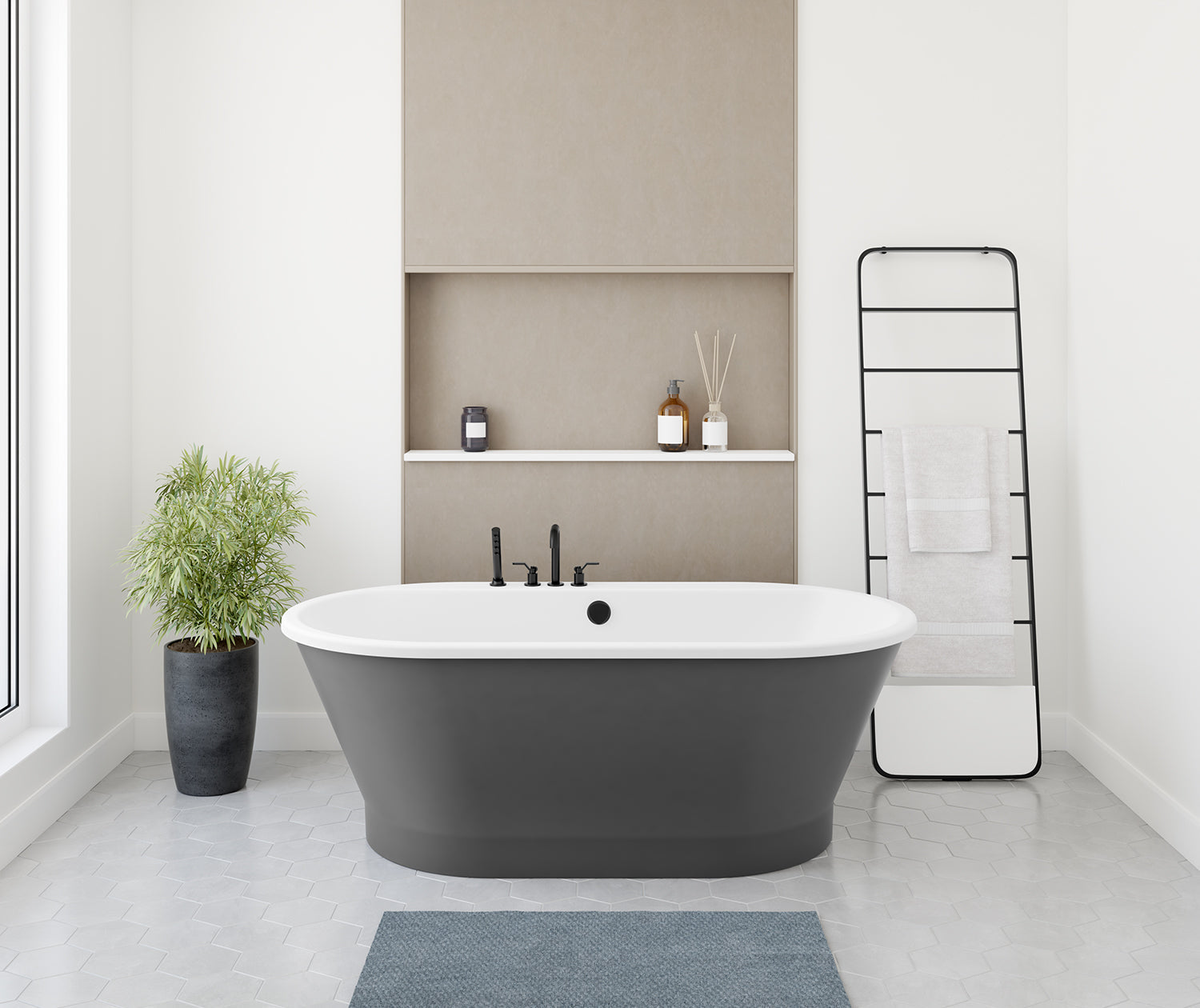 Brioso 6636 AcrylX Freestanding Center Drain Bathtub in White with Thundey Grey Skirt - Plumbing Market