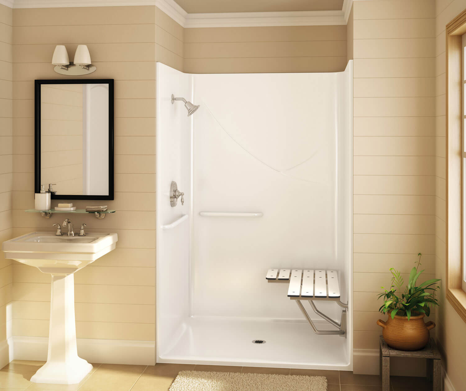 Outlook BFS-48F AcrylX Alcove Center Drain One-Piece Shower in White - Plumbing Market