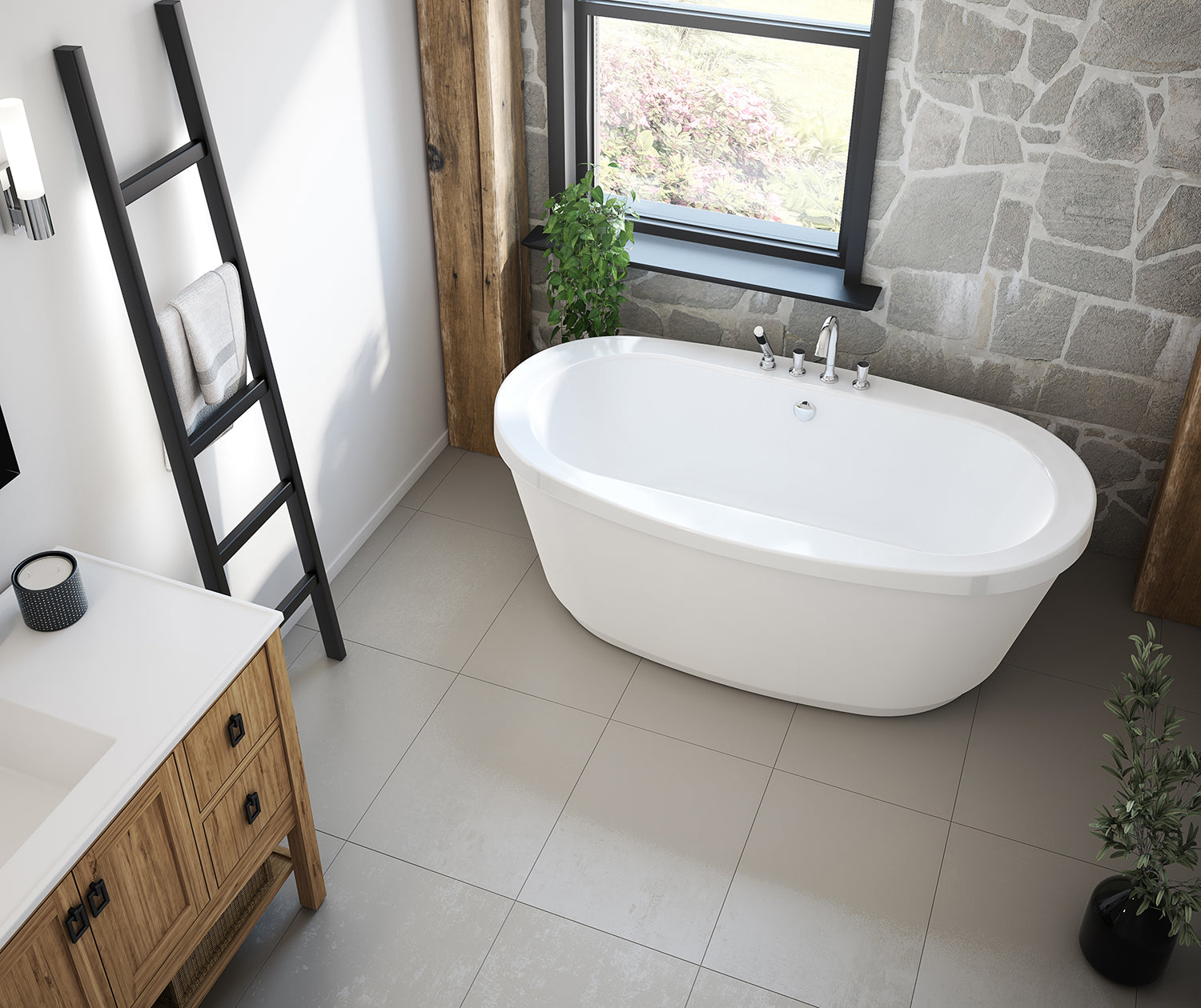 Jazz F 66 x 36 Acrylic Freestanding Center Drain Bathtub in White with White Skirt - Plumbing Market