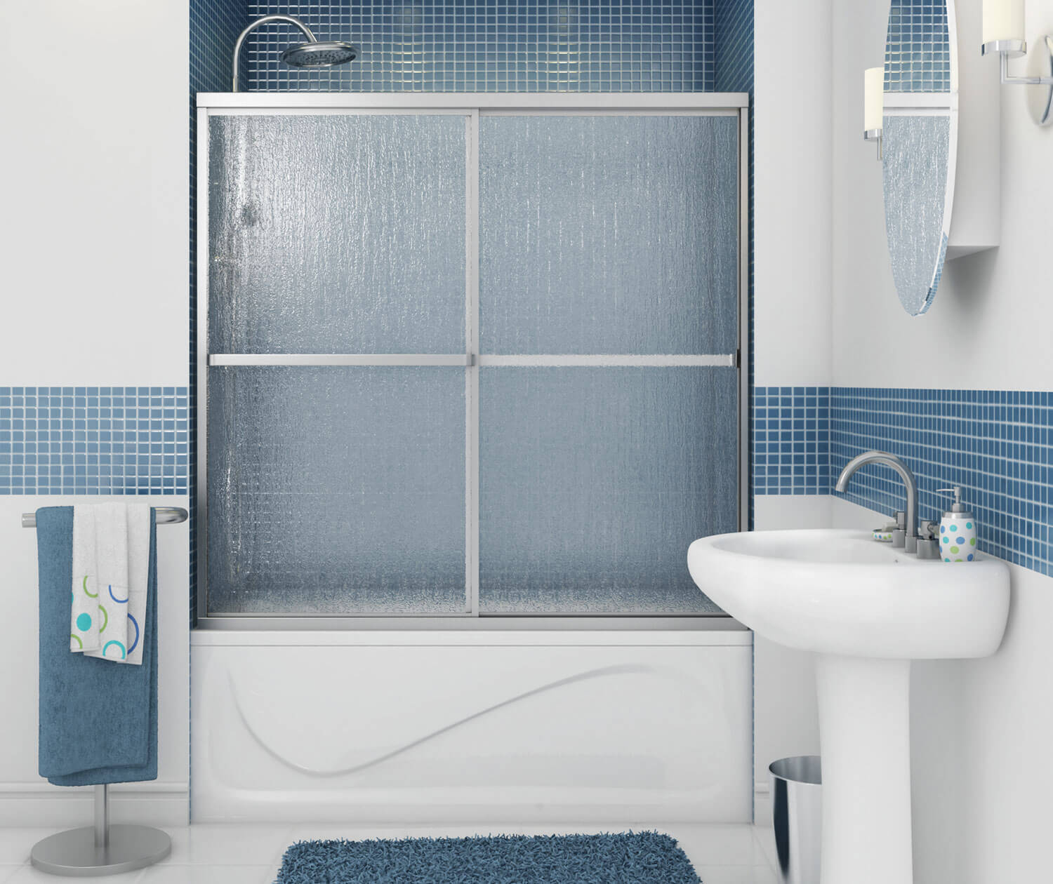 Polar 54-59 ½ in. x 57 in. Bypass Tub Door for Alcove Installation with Raindrop glass in Chrome - Plumbing Market