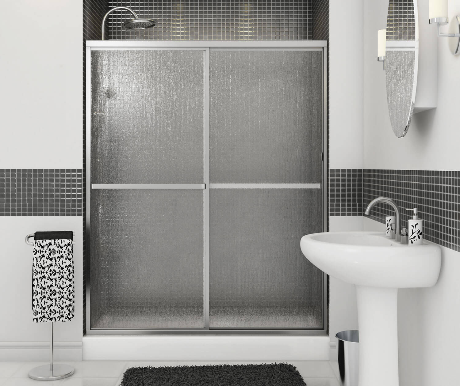Polar 54-59 ½ in. x 68 in. Bypass Shower Door for Alcove Installation with Raindrop glass in Chrome - Plumbing Market