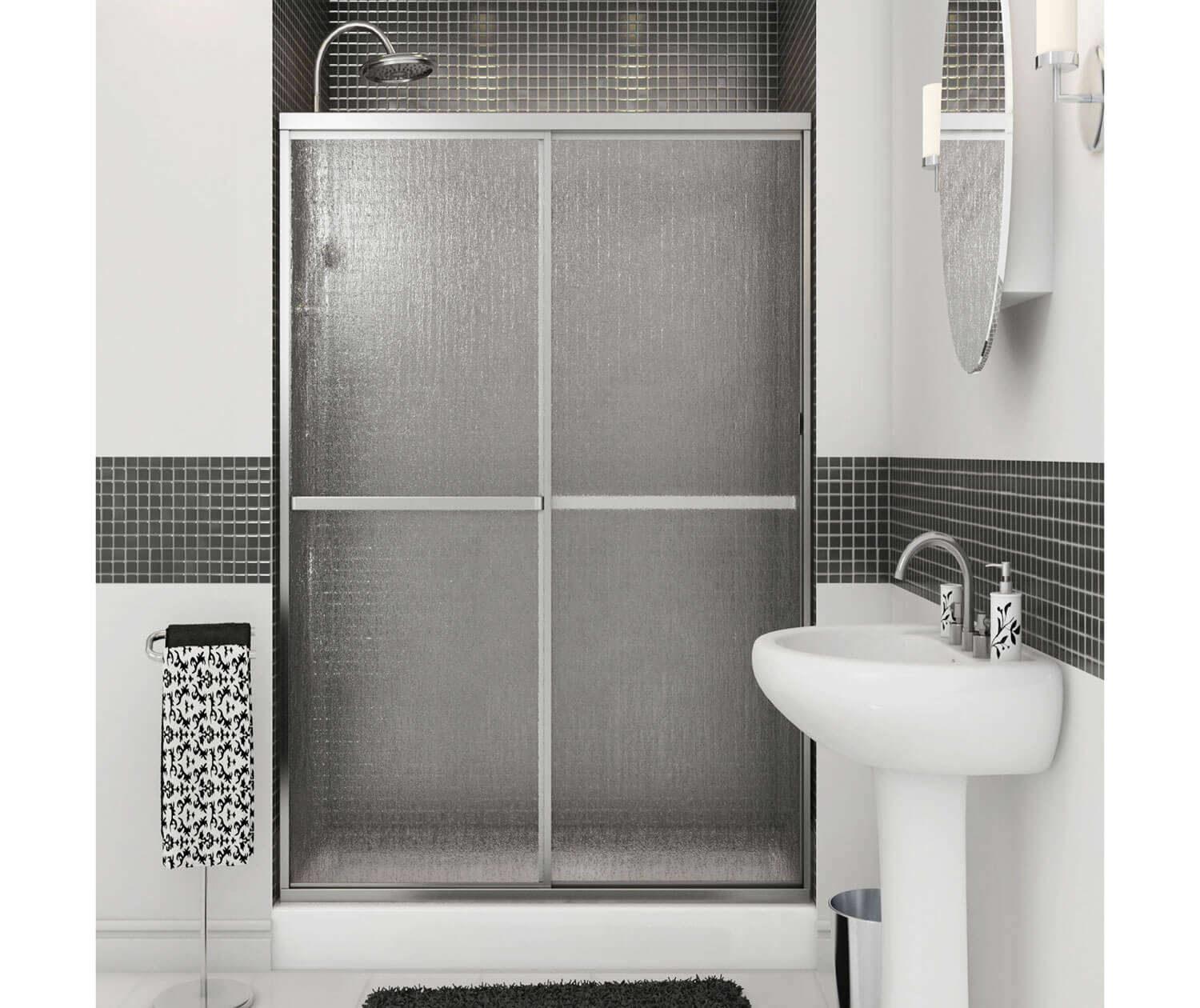 Polar 42-47 ½ in. x 68 in. Bypass Shower Door for Alcove Installation with Raindrop glass in Chrome - Plumbing Market