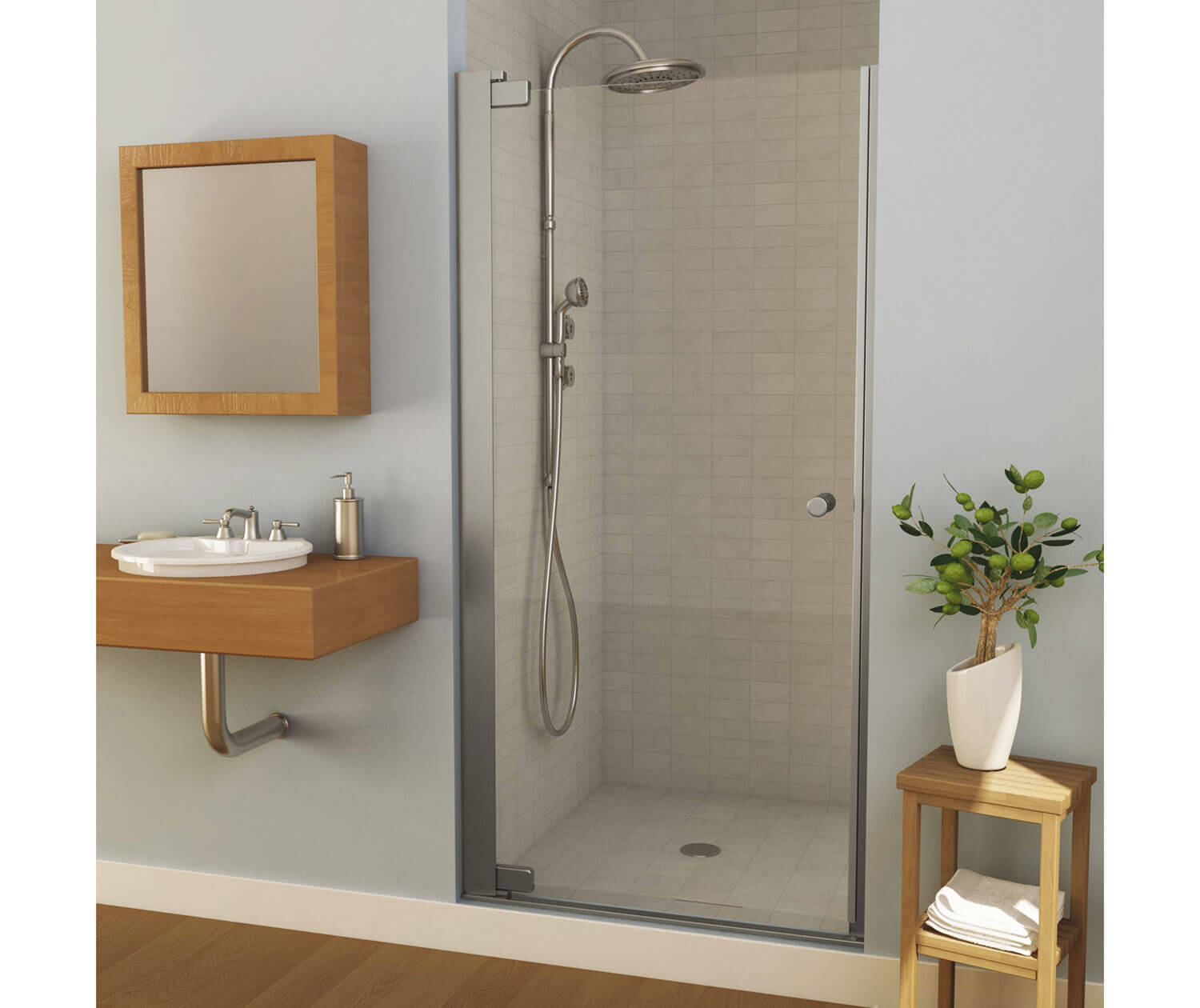 Madono 31 ½-33 ½ x 67 in. 6 mm Pivot Shower Door for Alcove Installation with Clear glass in Chrome - Plumbing Market
