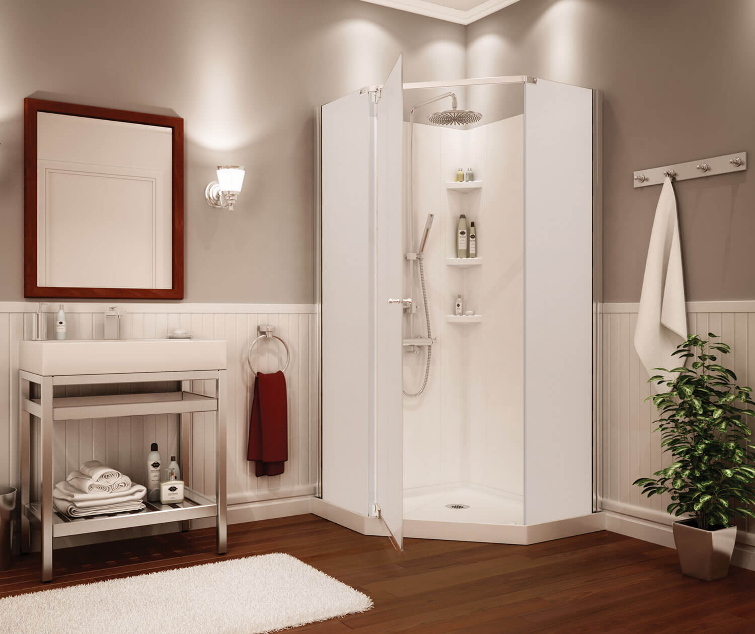 Maax Begonia Pebble 36 x 36 Polystyrene Center Drain Shower Kit in White with Pebble glass  in Chrome 105544-000-129-103 - Plumbing Market