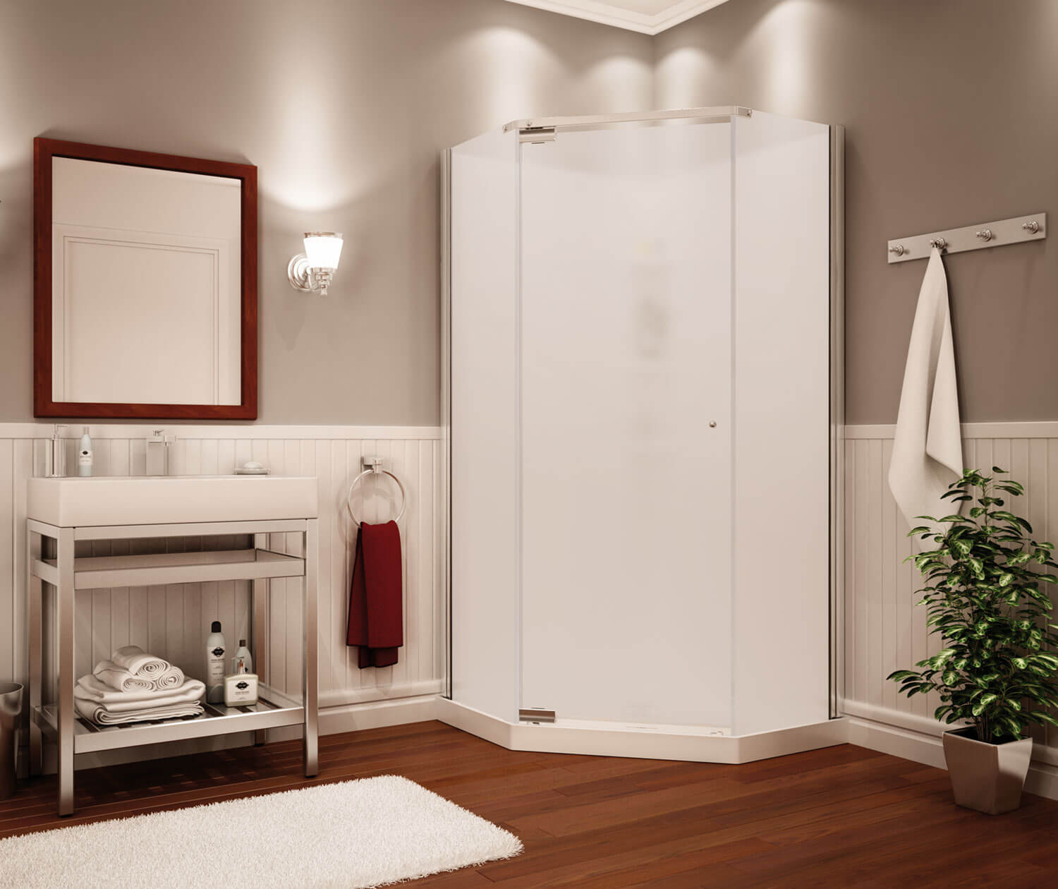 Maax Begonia Pebble 36 x 36 Polystyrene Center Drain Shower Kit in White with Pebble glass  in Chrome 105544-000-129-103 - Plumbing Market