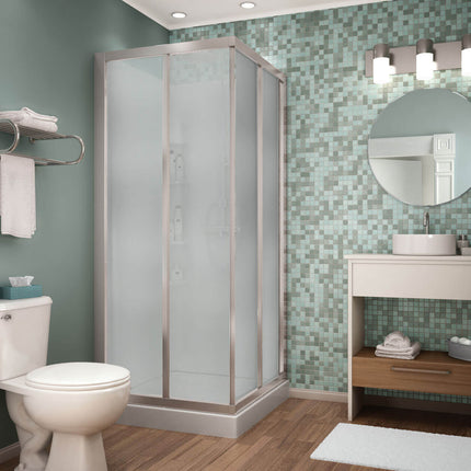 Maax 32 Mediterranean III 32 x 32 Polystyrene Center Drain Shower Kit in White with Mistelite glass  in Chrome 105605-000-129-104 - Plumbing Market