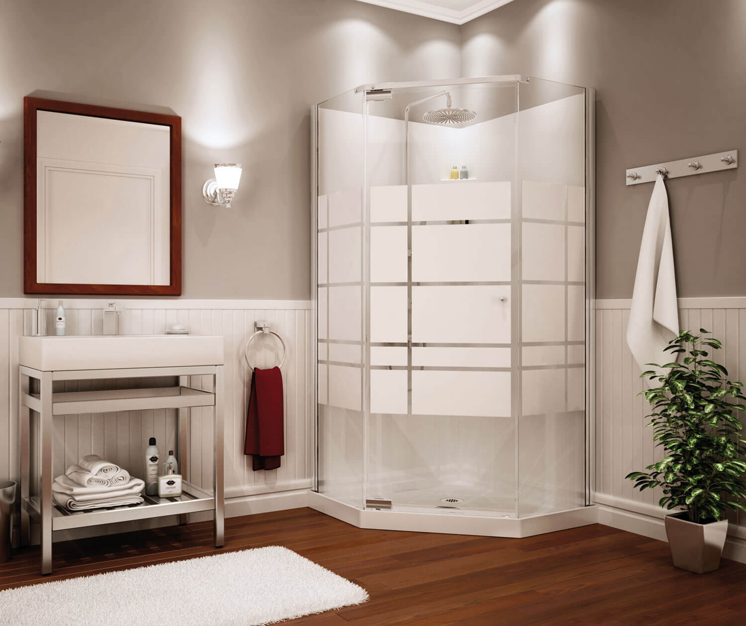 Maax Begonia Soho 36 x 36 Polystyrene Center Drain Shower Kit in White with Soho glass  in Chrome 105618-000-129-102 - Plumbing Market