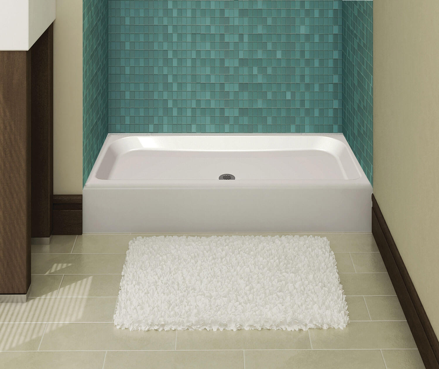 Finesse Base 48 x 32 AcrylX Alcove Shower Base with Center Drain in White - Plumbing Market