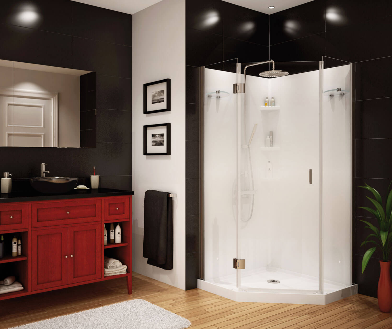 Maax Daylight 36 x 36 Polystyrene Center Drain Shower Kit in White with Blur glass  in Chrome 105672-000-129-101 - Plumbing Market