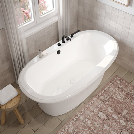 Ella Sleek 66 x 36 Acrylic Freestanding Center Drain Bathtub in White with White Skirt - Plumbing Market