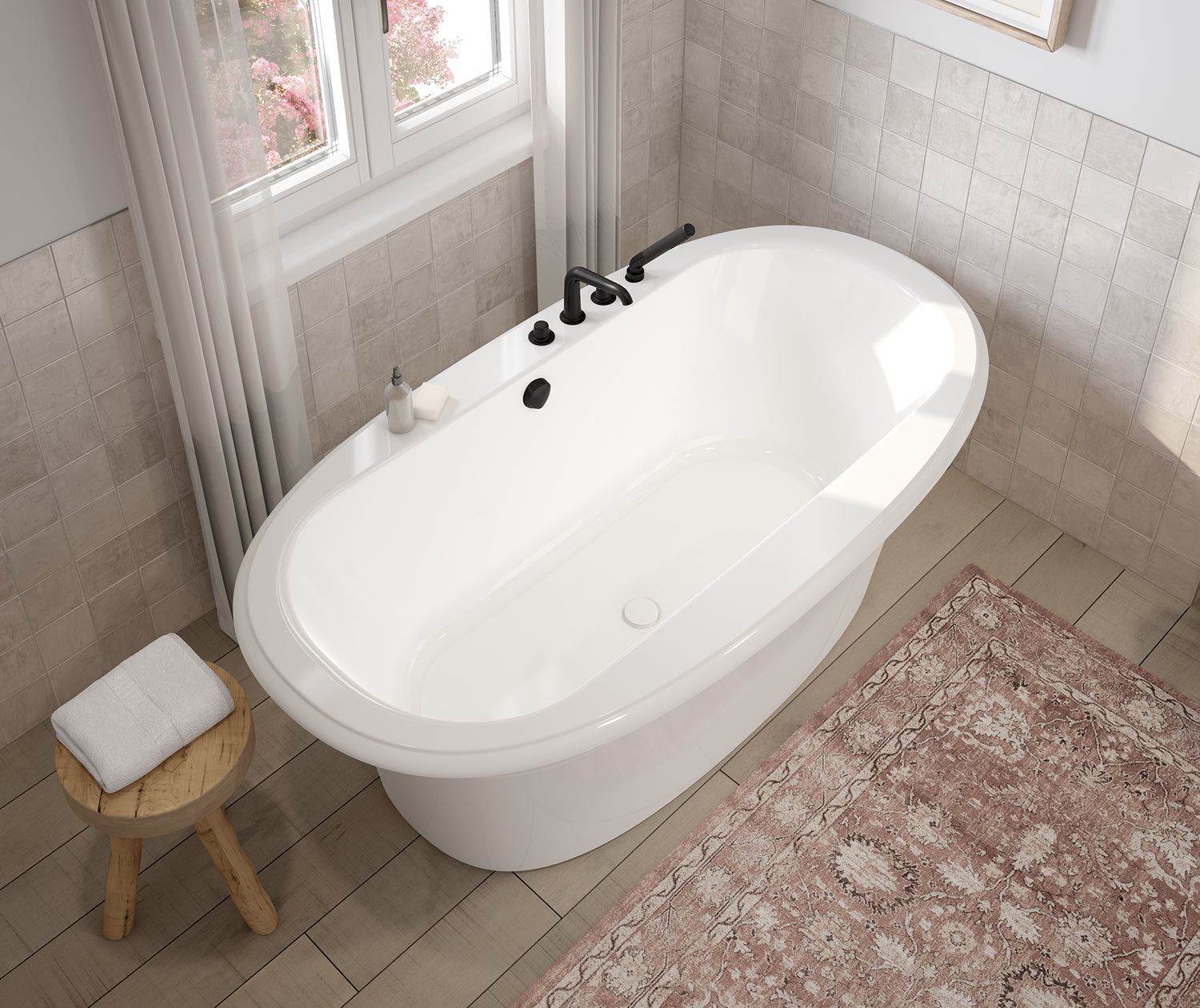 Ella Sleek 66 x 36 Acrylic Freestanding Center Drain Bathtub in White with White Skirt - Plumbing Market