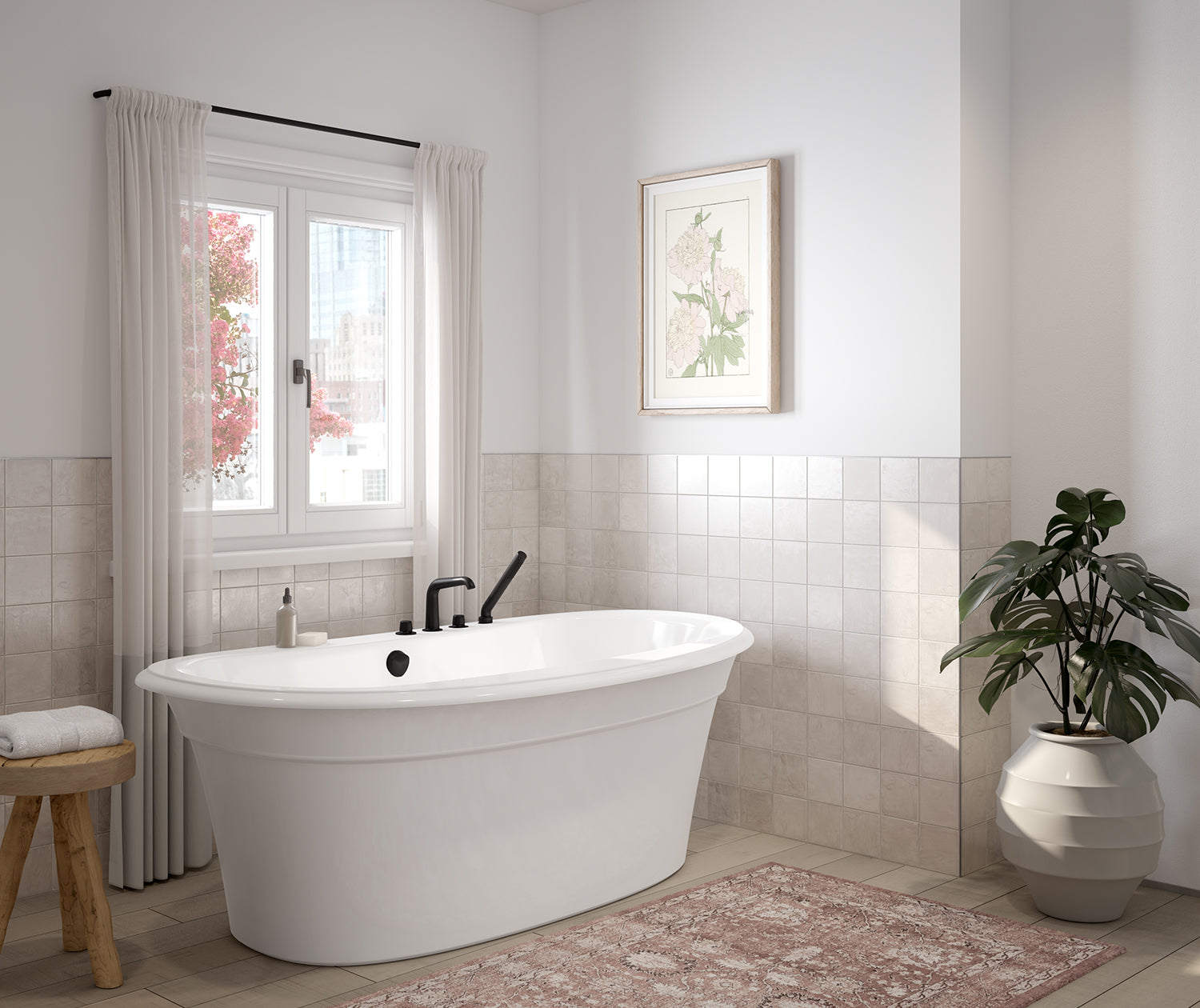 Ella Sleek 66 x 36 Acrylic Freestanding Center Drain Bathtub in White with White Skirt - Plumbing Market