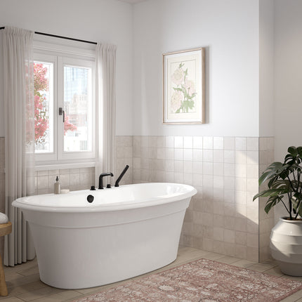 Ella Sleek 66 x 36 Acrylic Freestanding Center Drain Bathtub in White with White Skirt - Plumbing Market