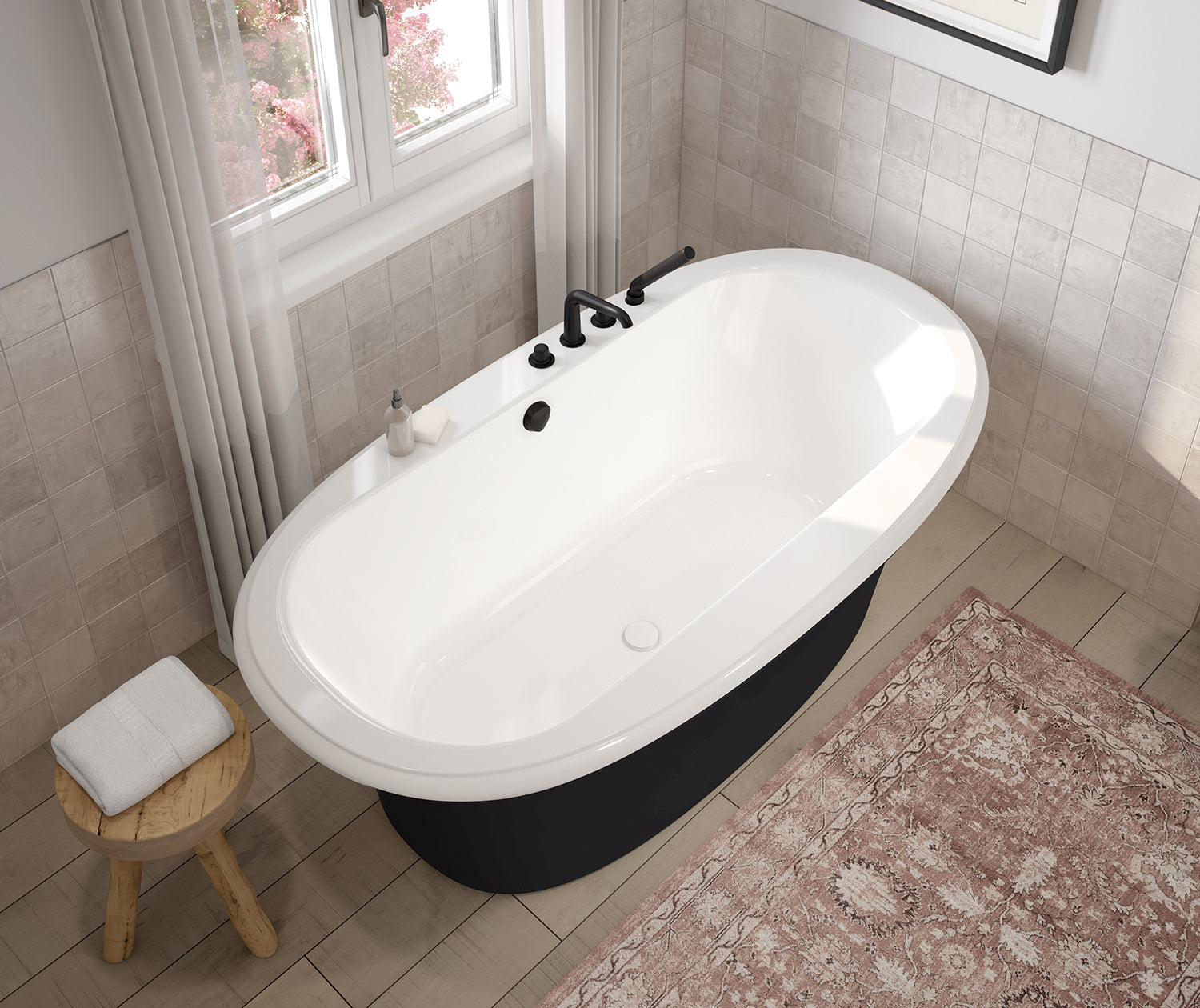 Ella Sleek 66 x 36 Acrylic Freestanding Center Drain Bathtub in White with Black Skirt - Plumbing Market