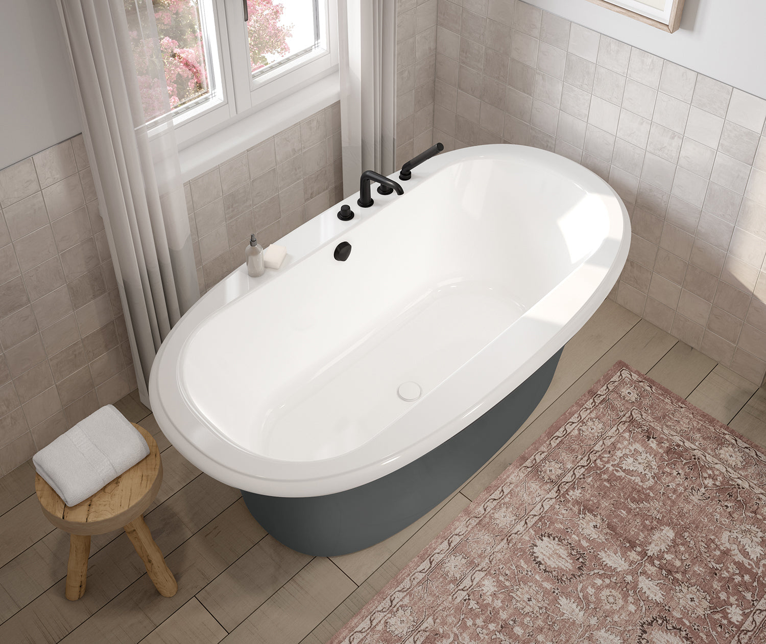 Ella Sleek 66 x 36 Acrylic Freestanding Center Drain Bathtub in White with Thunder Grey Skirt - Plumbing Market