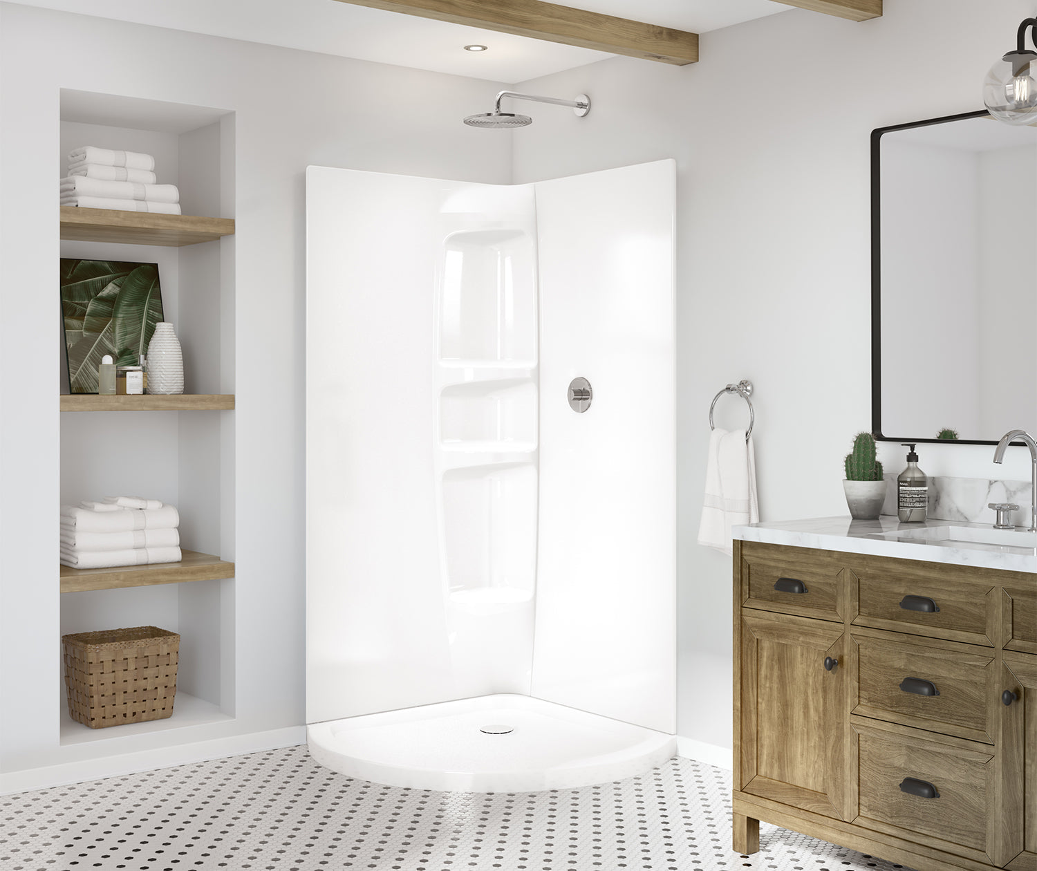 Maax 36 x 36 in. Acrylic Direct-to-Stud Two-Piece Corner Shower Wall Kit in White 105753-000-001-000 - Plumbing Market