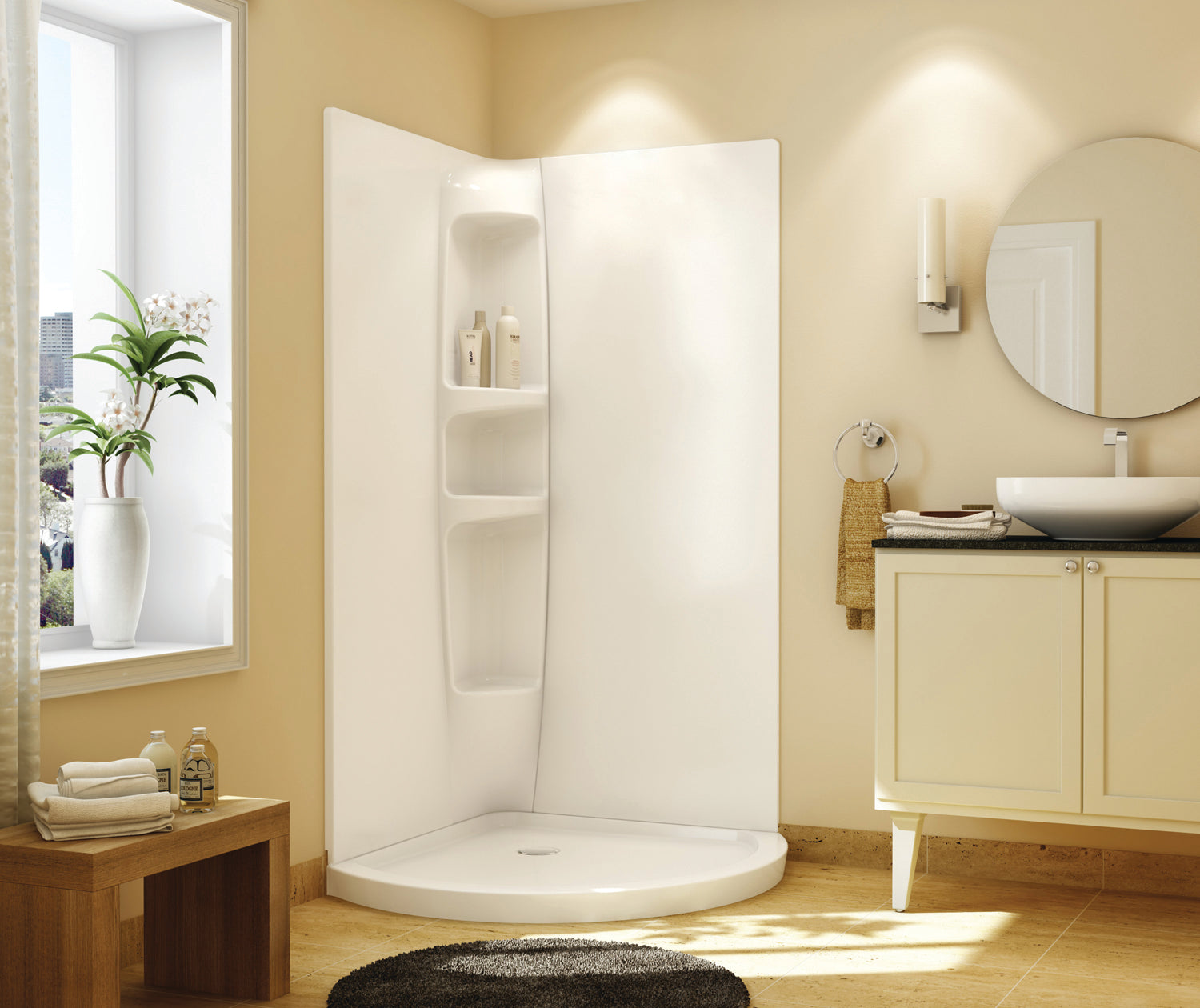 Maax 36 x 36 in. Acrylic Direct-to-Stud Two-Piece Corner Shower Wall Kit in White 105753-000-001-000 - Plumbing Market