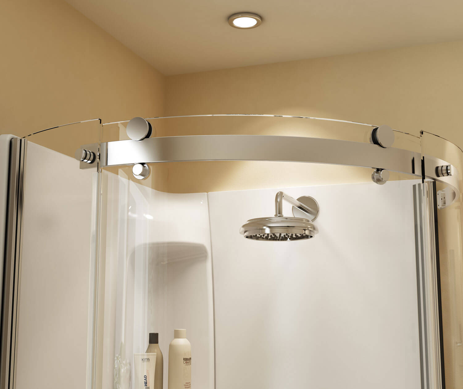 Maax Olympia Round - Left Opening 36 x 36 Acrylic Left-Hand Drain Shower Kit in White with Clear glass  in Chrome 105760-000-001-101 - Plumbing Market